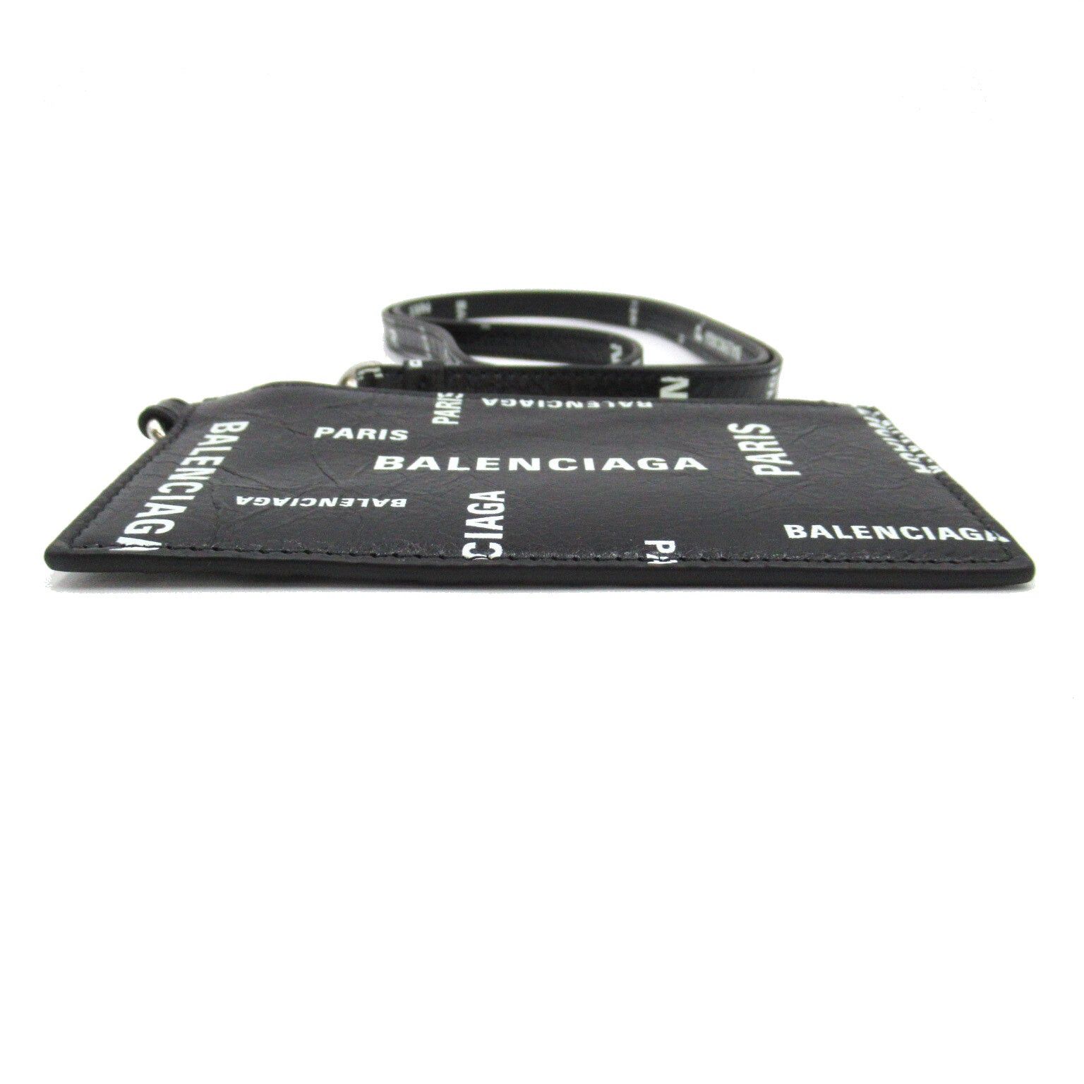 Balenciaga Balenciaga With Strap Key Ring Card Case Leather Black White Size ONE SIZE - 4 Thumbnail