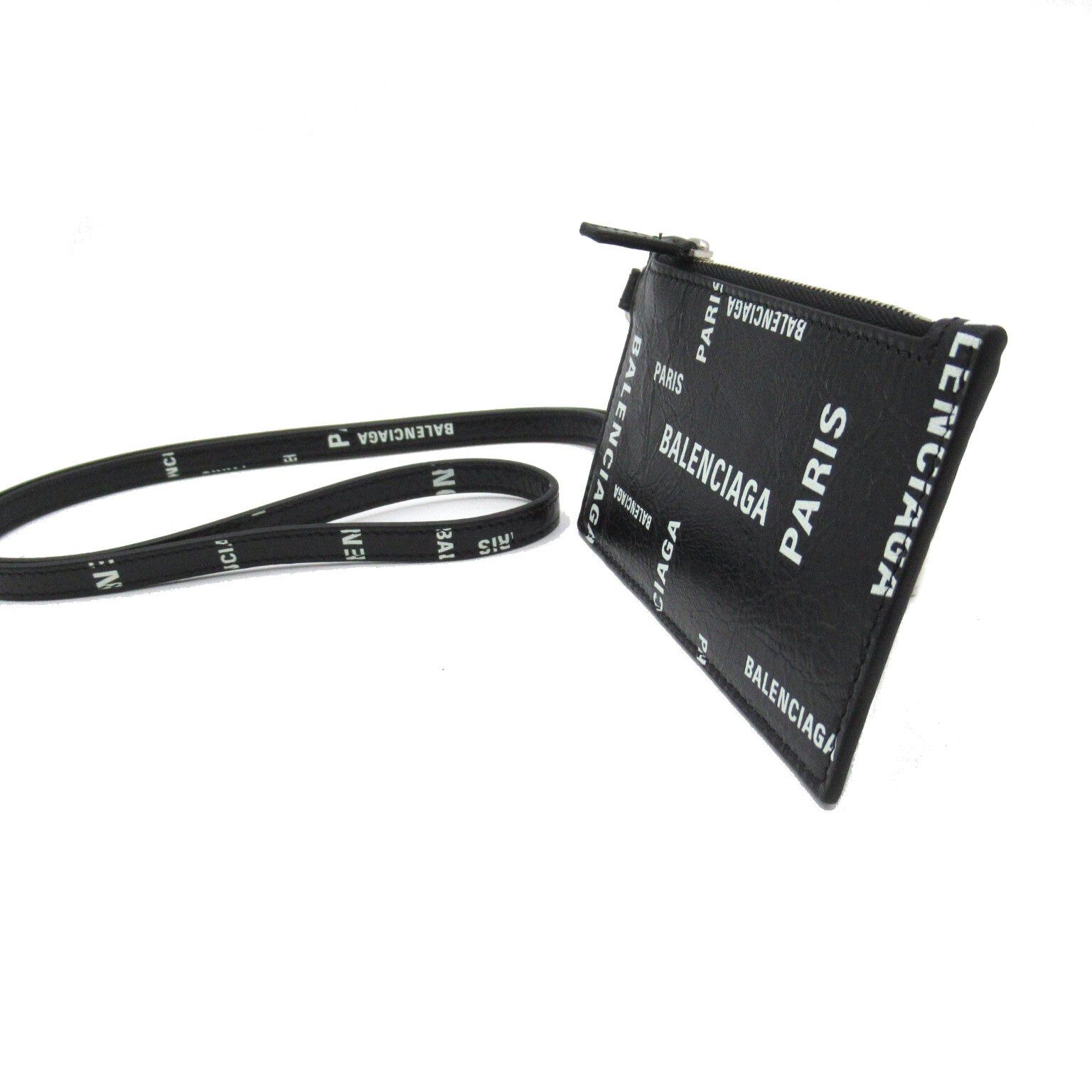 Balenciaga Balenciaga With Strap Key Ring Card Case Leather Black White Size ONE SIZE - 3 Thumbnail