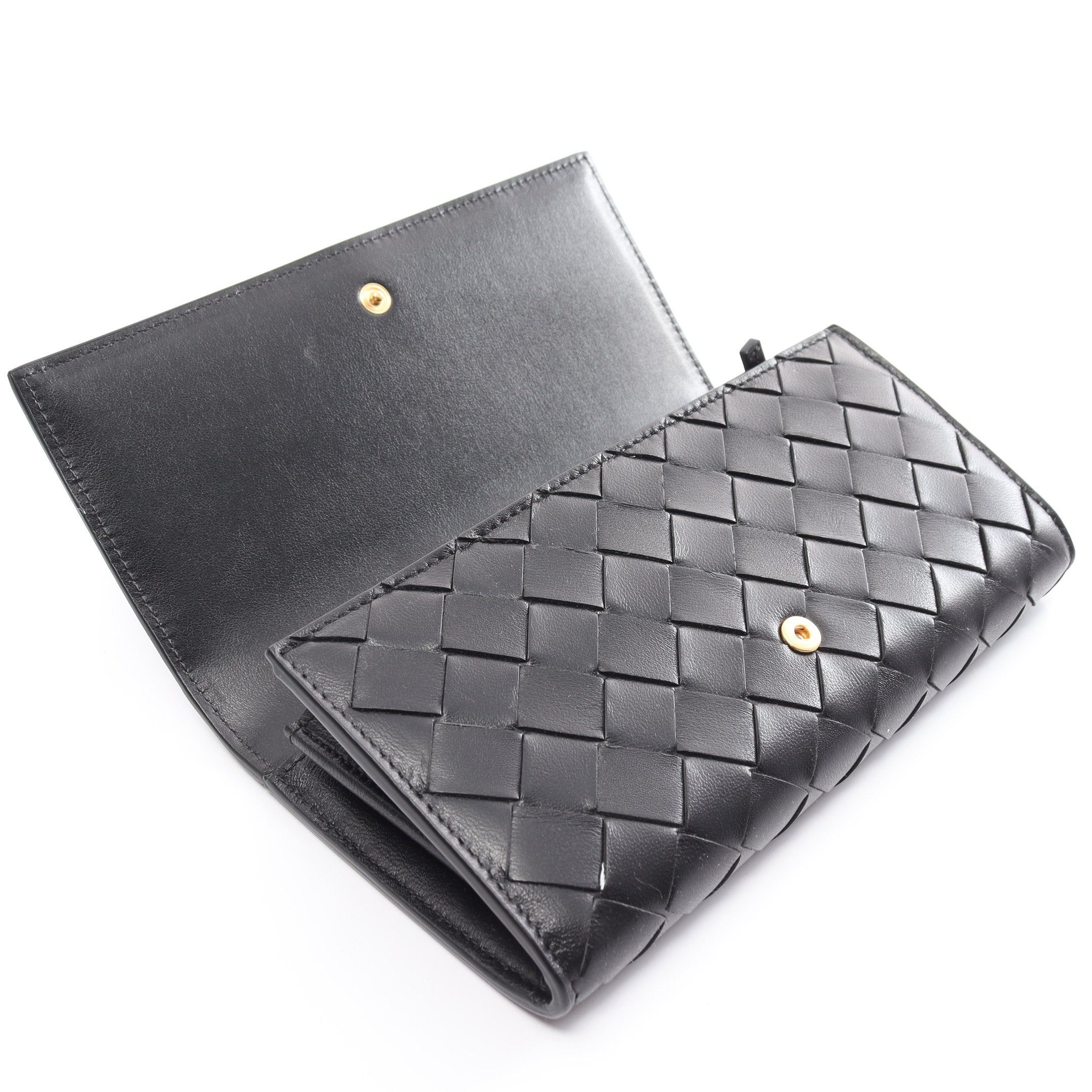 Bottega Veneta Bottega Veneta Intrecciato Bi-Fold Long Wallet Leather Black Size ONE SIZE - 5 Thumbnail