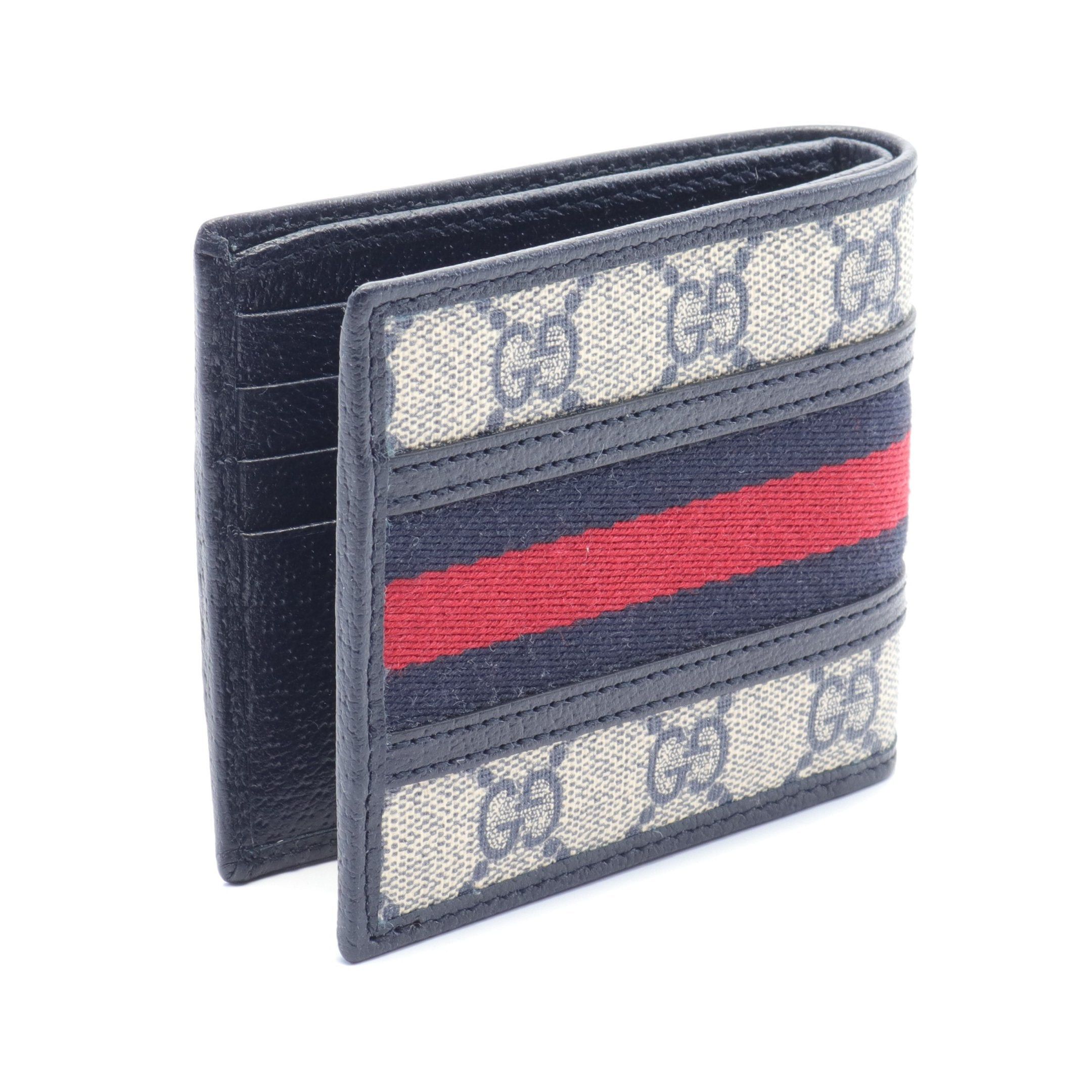 Gucci Gucci Ophidia Gg Supreme Sherry Line Bi-Fold Wallet Leather Navy Beige Red Size ONE SIZE - 2 Thumbnail