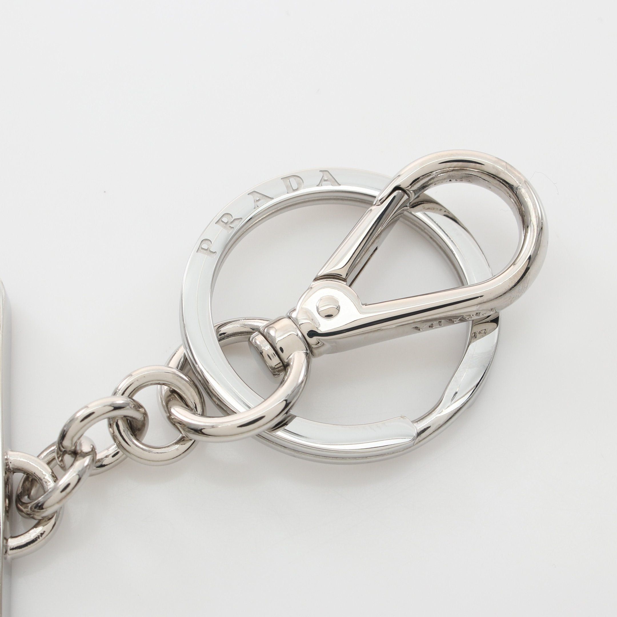 Prada Prada Triangle Logo Key Ring Saffiano Leather Black Silver Size ONE SIZE - 3 Thumbnail