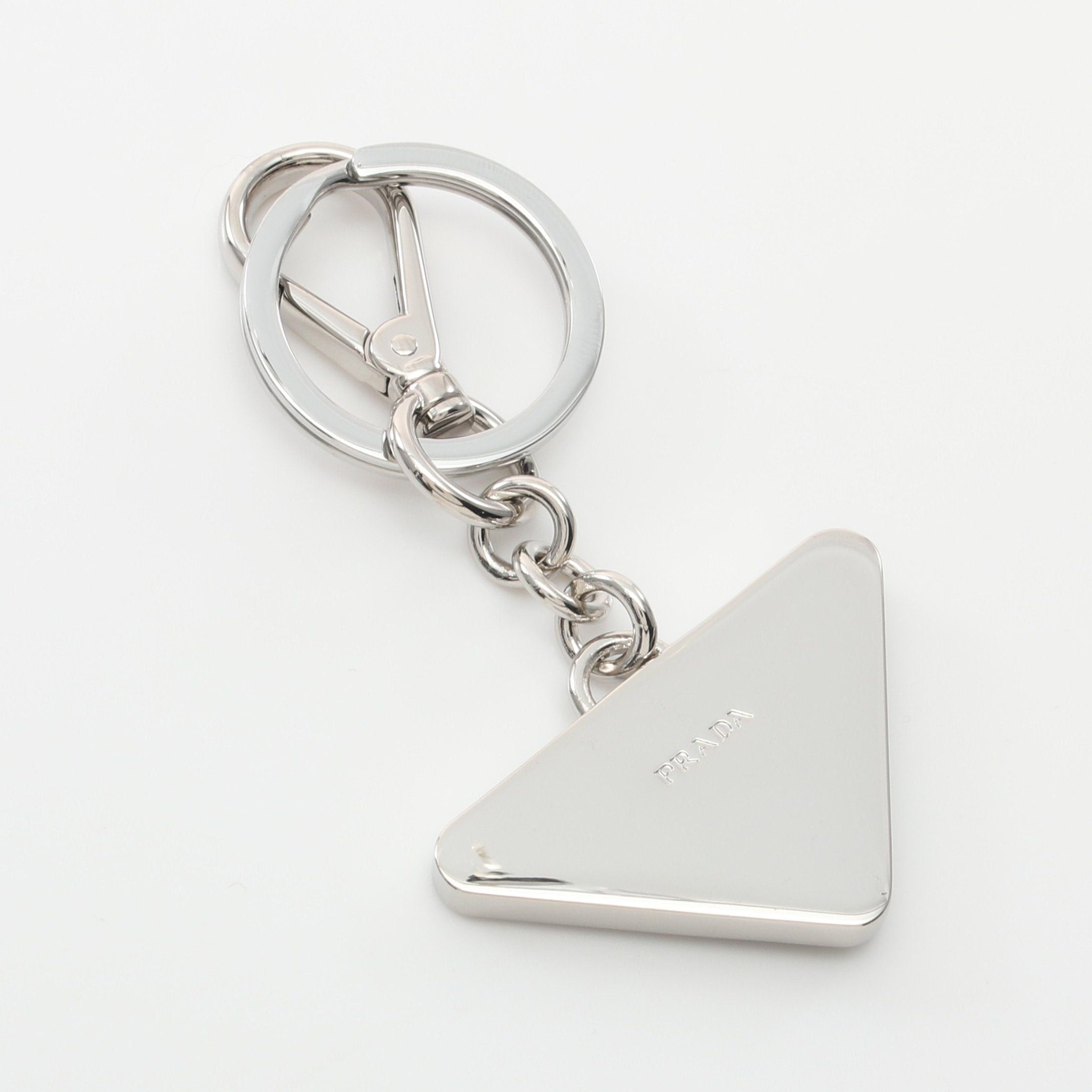 Prada Prada Triangle Logo Key Ring Saffiano Leather Black Silver Size ONE SIZE - 2 Thumbnail