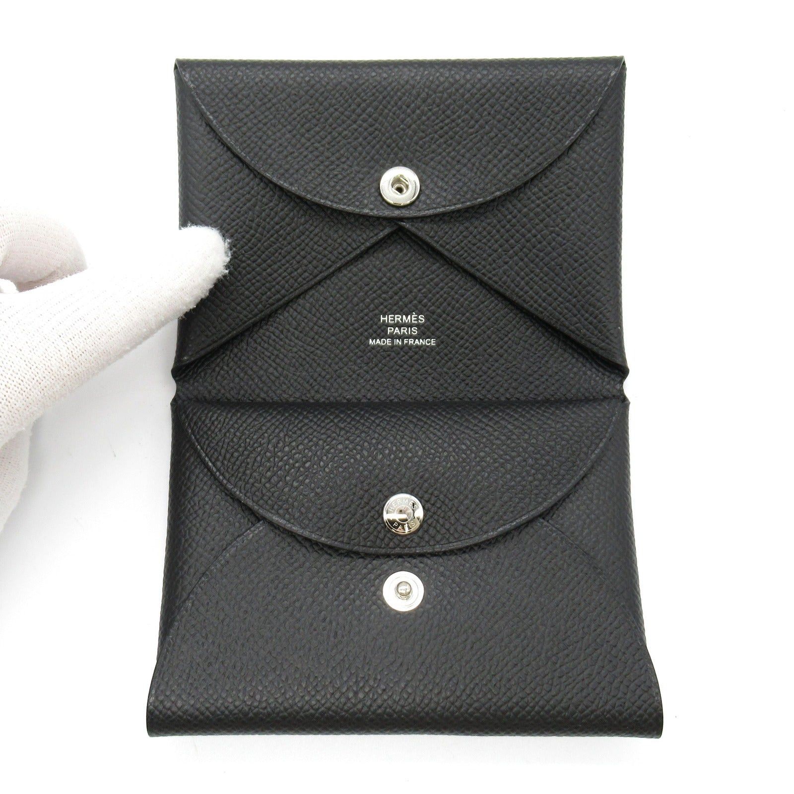 Hermes Hermes Calvi Duo Black Card Case Leather Veau Epsom (Hermes) Silver Hardware B Stamp Size ONE SIZE - 5 Thumbnail