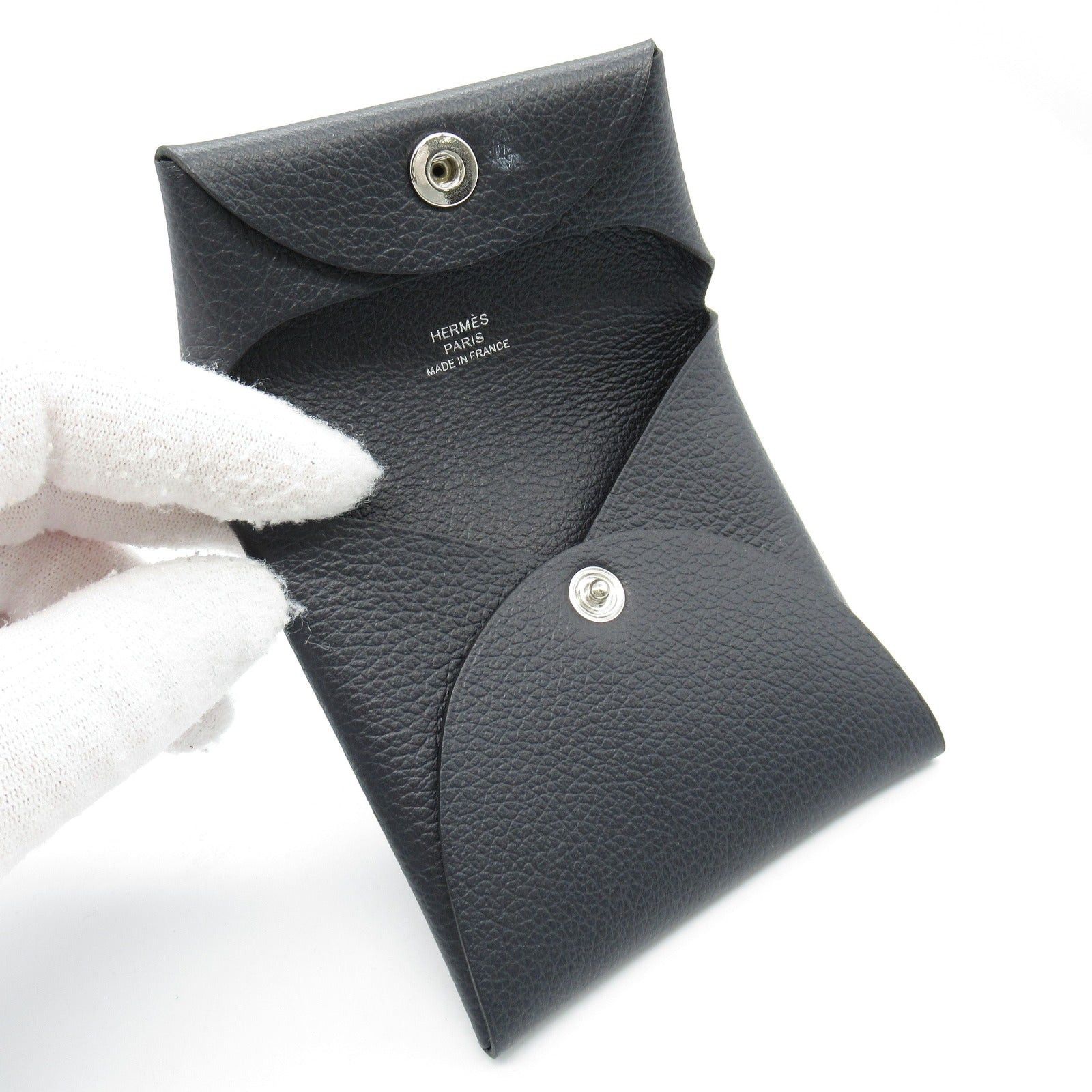 Hermes Hermes Bastia Bleu Nui Coin Purse Leather Vau Évêque Black Silver Hardware Double Engraved Size ONE SIZE - 5 Thumbnail