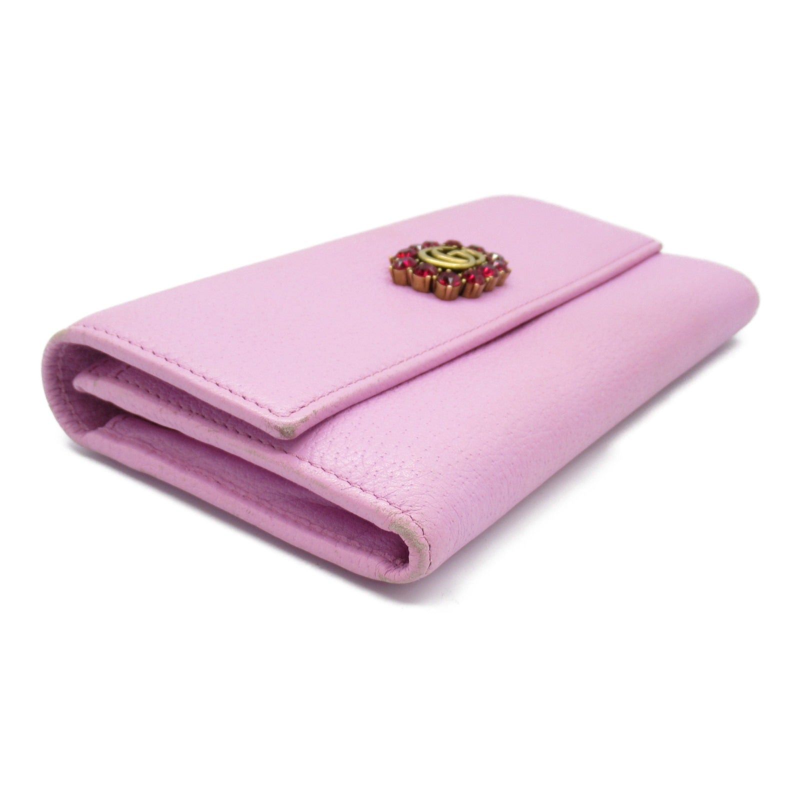 Gucci Gucci Gg Marmont Bi-Fold Long Wallet Leather Pink Bijou Size ONE SIZE - 3 Thumbnail