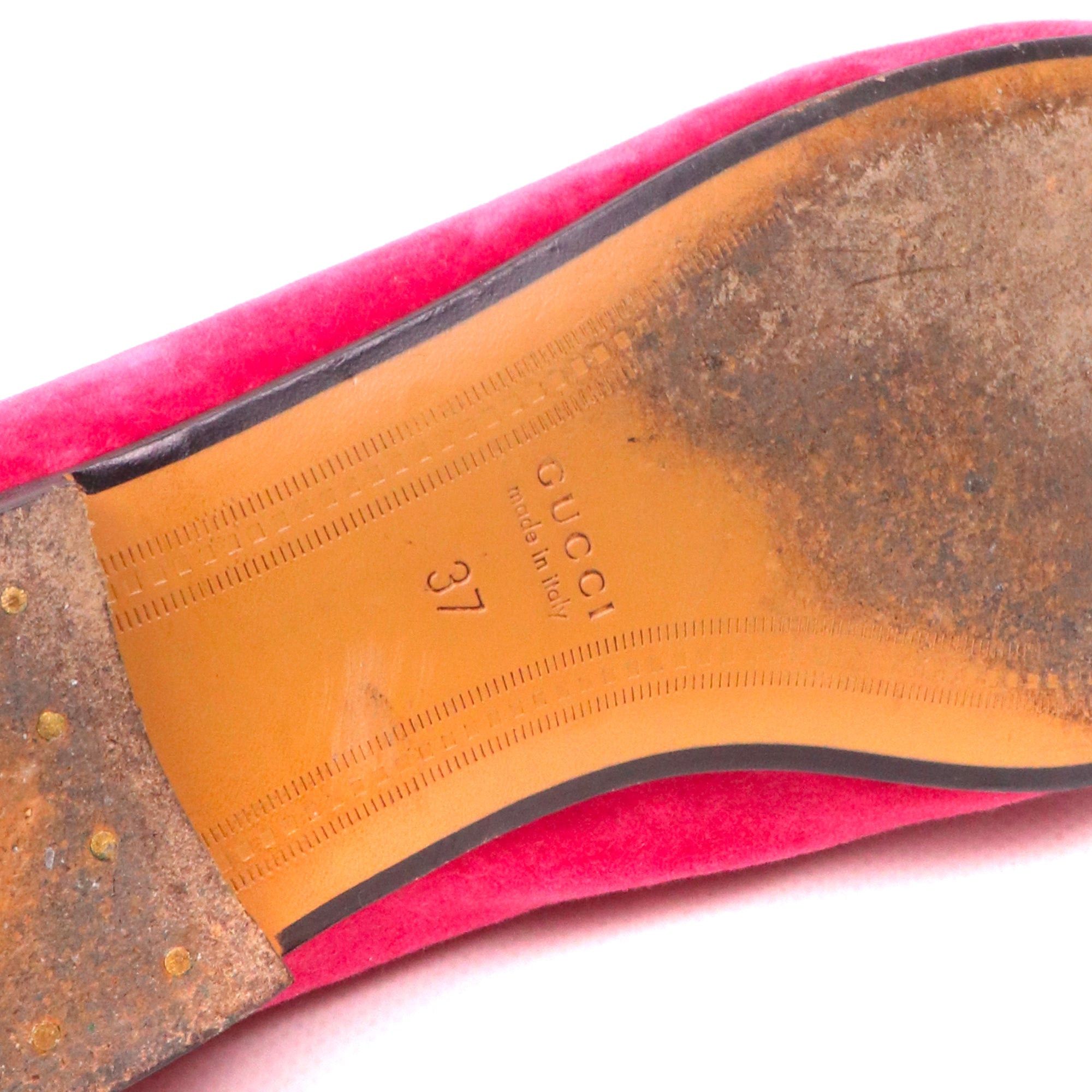 Gucci GUCCI - Jordaan Gucci loafers in fuchsia velvet (T37) Size US 6 / IT 36 - 6 Thumbnail
