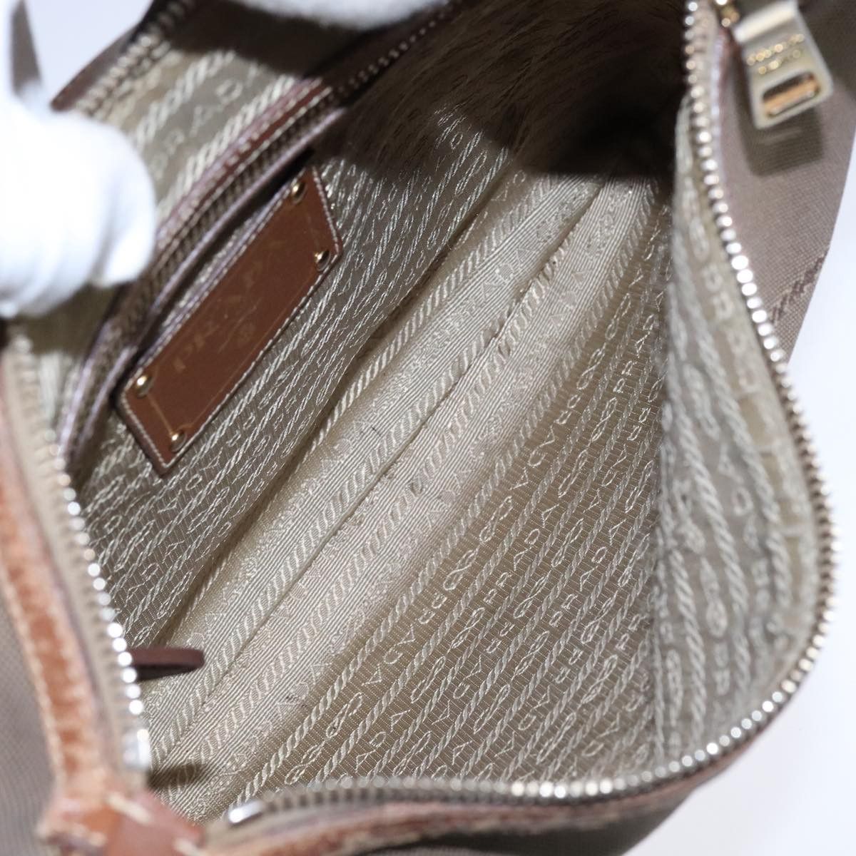 Prada Logo Jacquard Beige Canvas Shoulder Bag (Pre-Owned) Size ONE SIZE - 13 Thumbnail