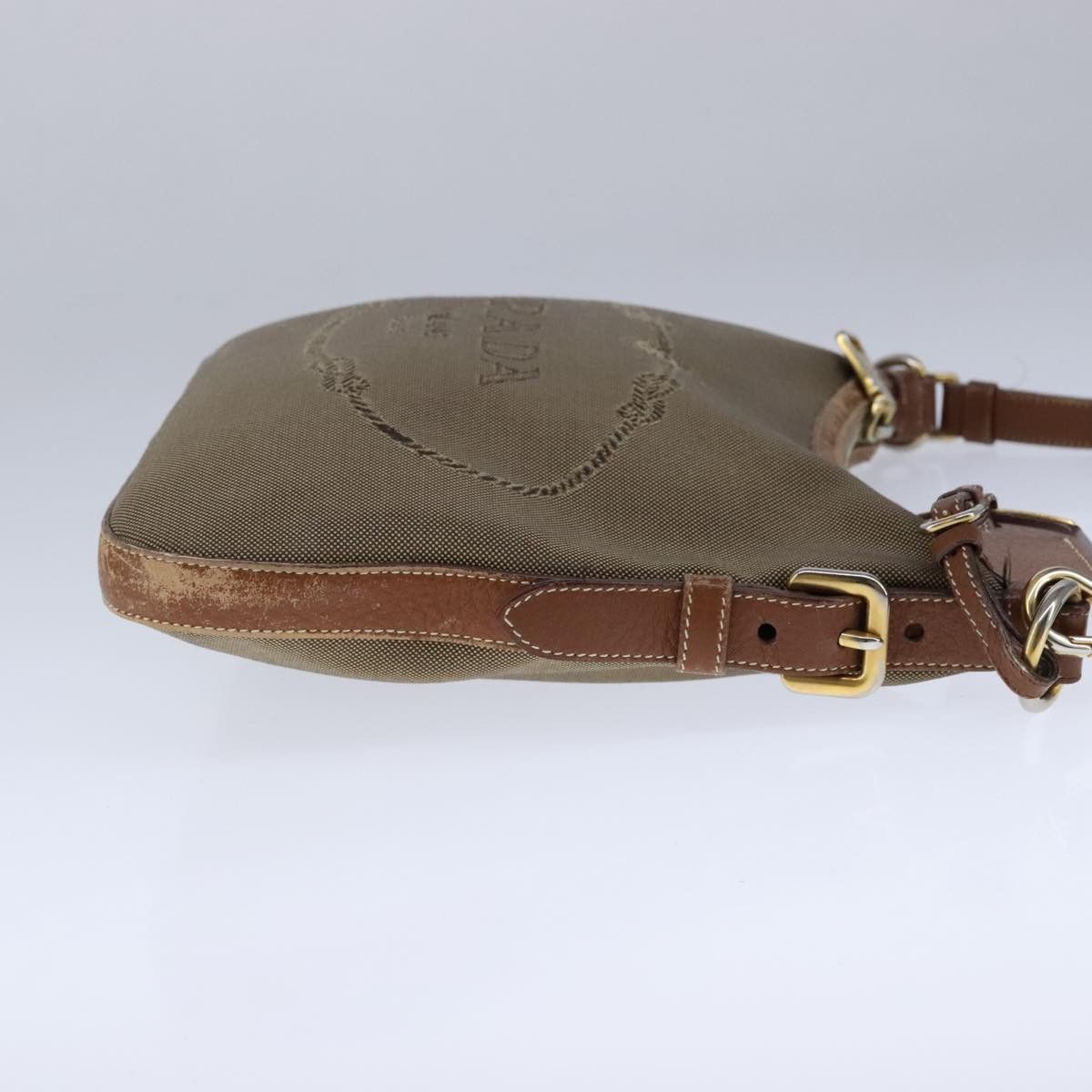 Prada Logo Jacquard Beige Canvas Shoulder Bag (Pre-Owned) Size ONE SIZE - 3 Thumbnail