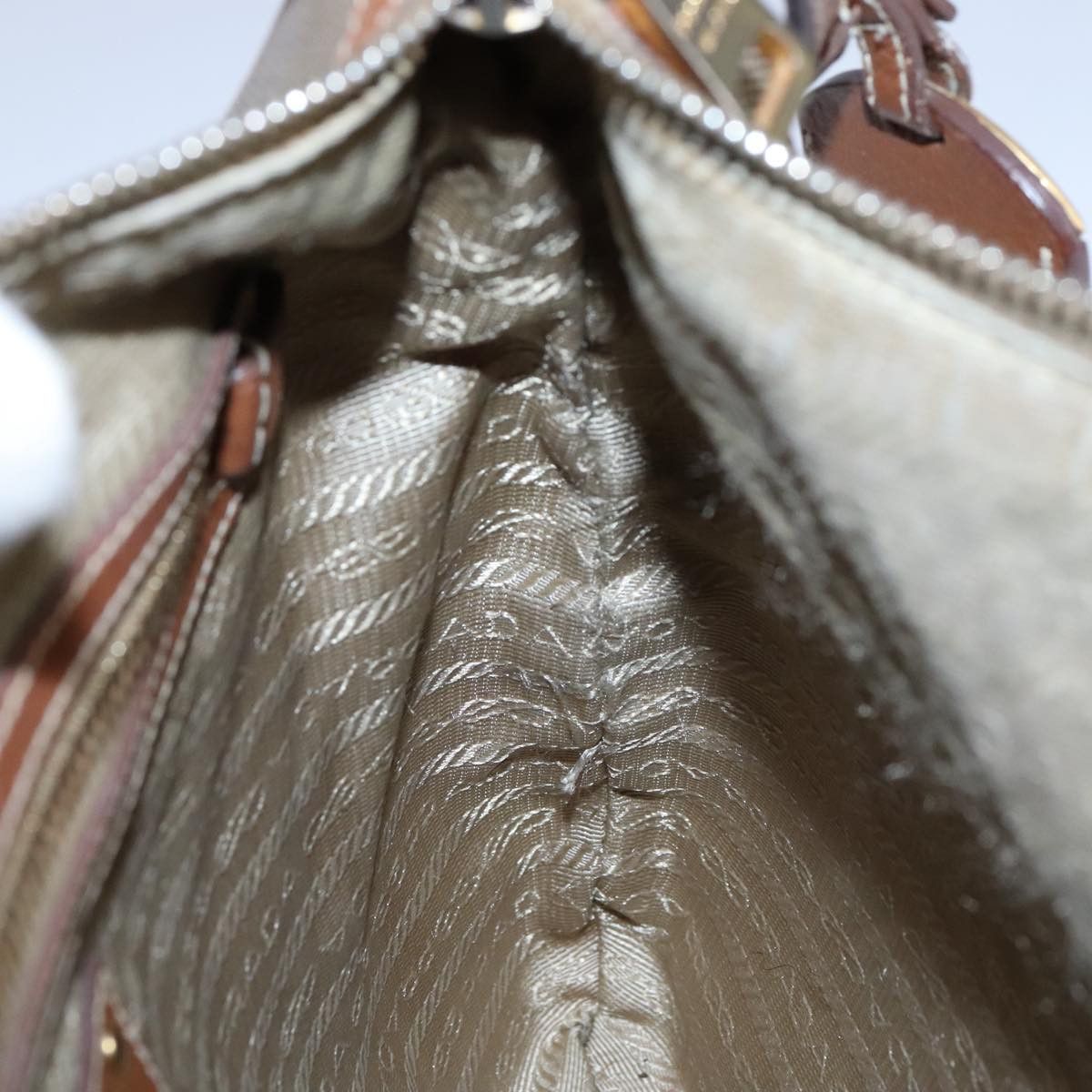 Prada Logo Jacquard Beige Canvas Shoulder Bag (Pre-Owned) Size ONE SIZE - 20 Thumbnail
