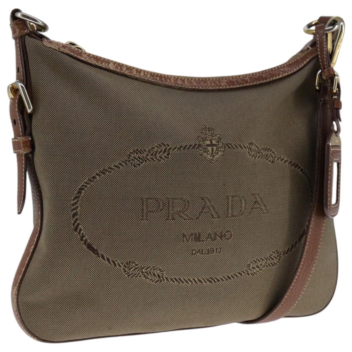 Prada Logo Jacquard Beige Canvas Shoulder Bag (Pre-Owned) Size ONE SIZE - 17 Thumbnail