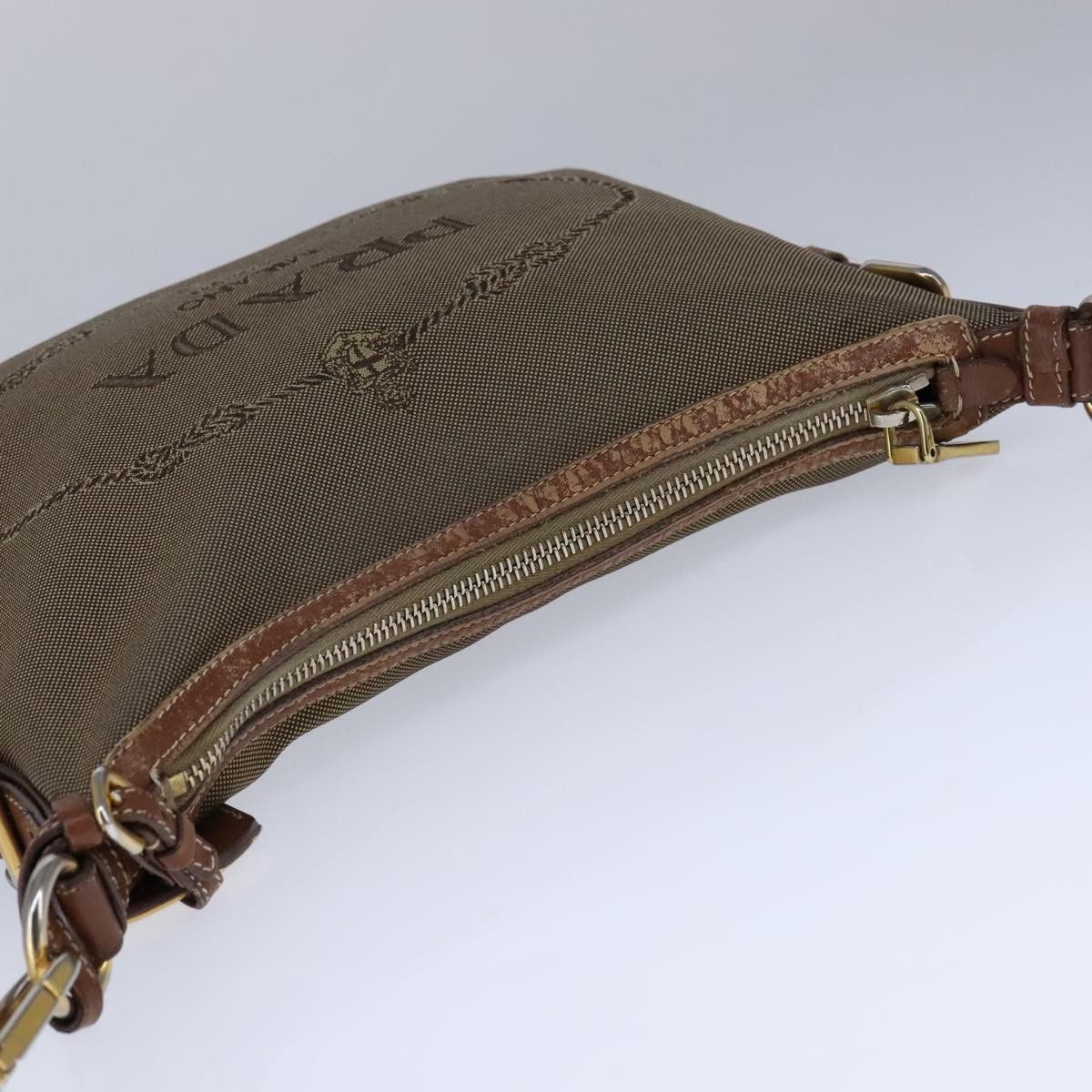 Prada Logo Jacquard Beige Canvas Shoulder Bag (Pre-Owned) Size ONE SIZE - 18 Thumbnail