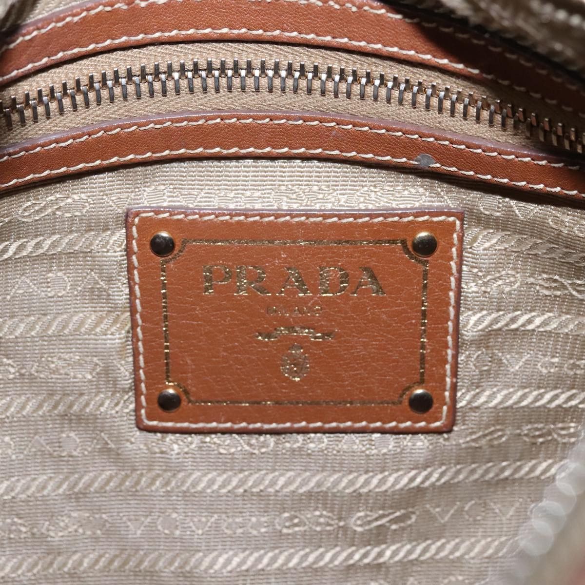 Prada Logo Jacquard Beige Canvas Shoulder Bag (Pre-Owned) Size ONE SIZE - 15 Thumbnail