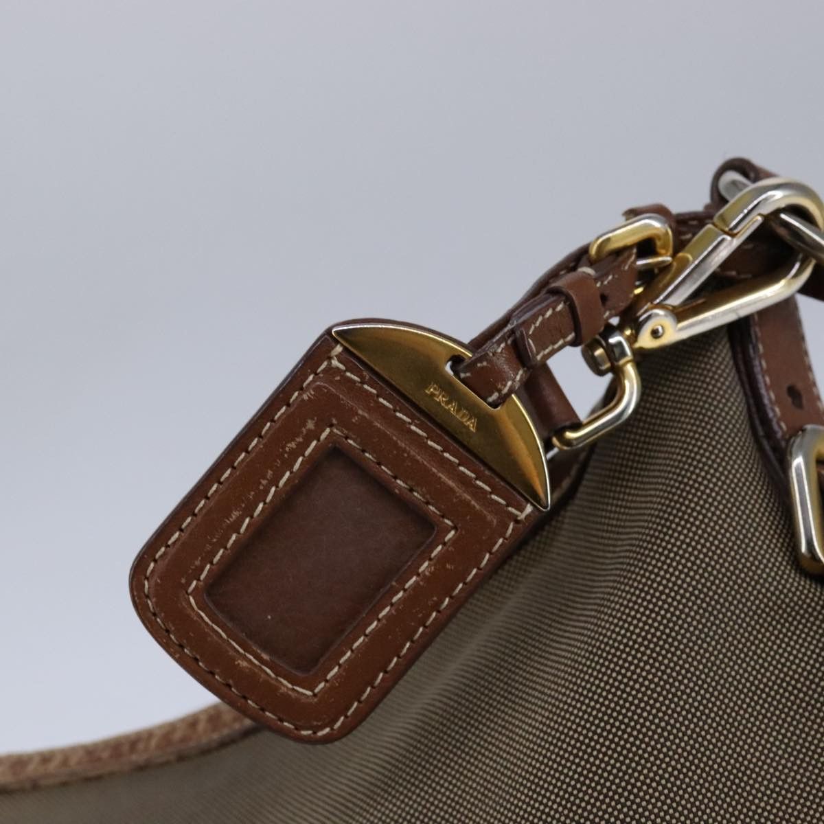 Prada Logo Jacquard Beige Canvas Shoulder Bag (Pre-Owned) Size ONE SIZE - 12 Thumbnail