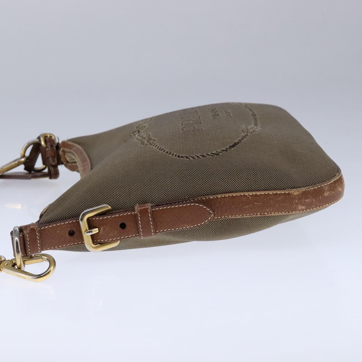 Prada Logo Jacquard Beige Canvas Shoulder Bag (Pre-Owned) Size ONE SIZE - 4 Thumbnail