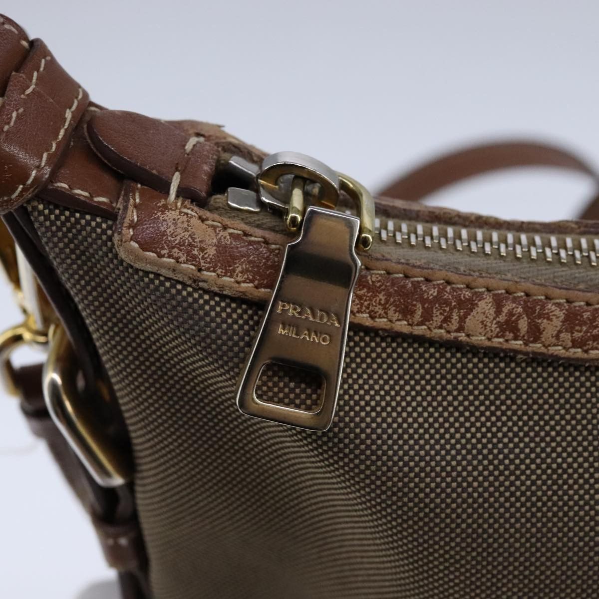 Prada Logo Jacquard Beige Canvas Shoulder Bag (Pre-Owned) Size ONE SIZE - 11 Thumbnail