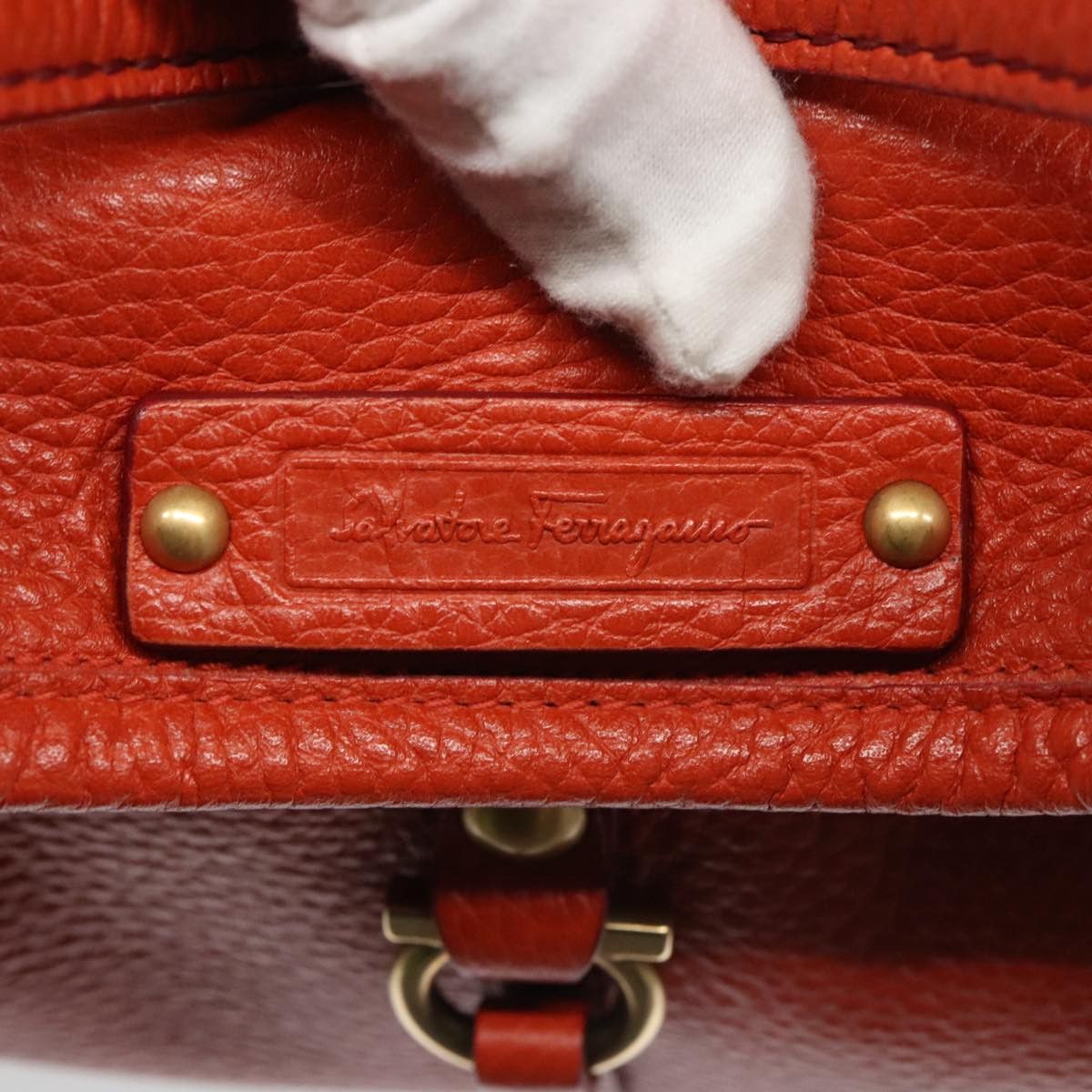 Salvatore Ferragamo Gancini Orange Leather Handbag (Pre-Owned) Size ONE SIZE - 14 Thumbnail