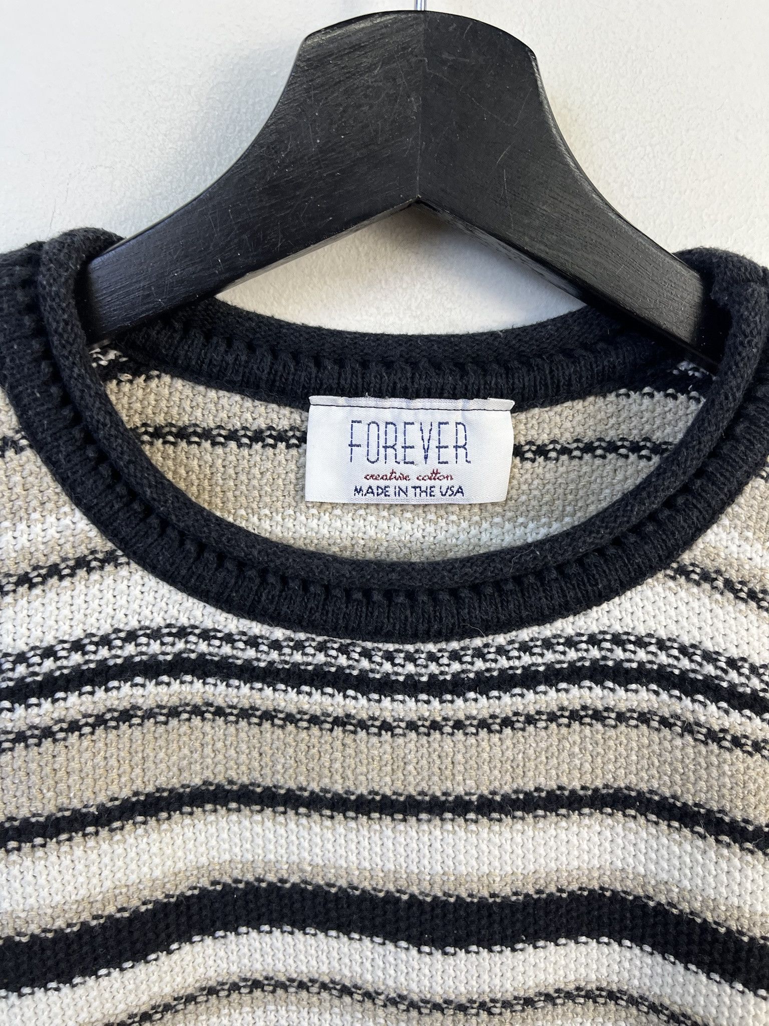 Other Vintage Knit Sweater 1990s Thick Knit Tee Shirt Striped Taupe Knit Tee Size S Size US S / EU 44-46 / 1 - 2 Thumbnail