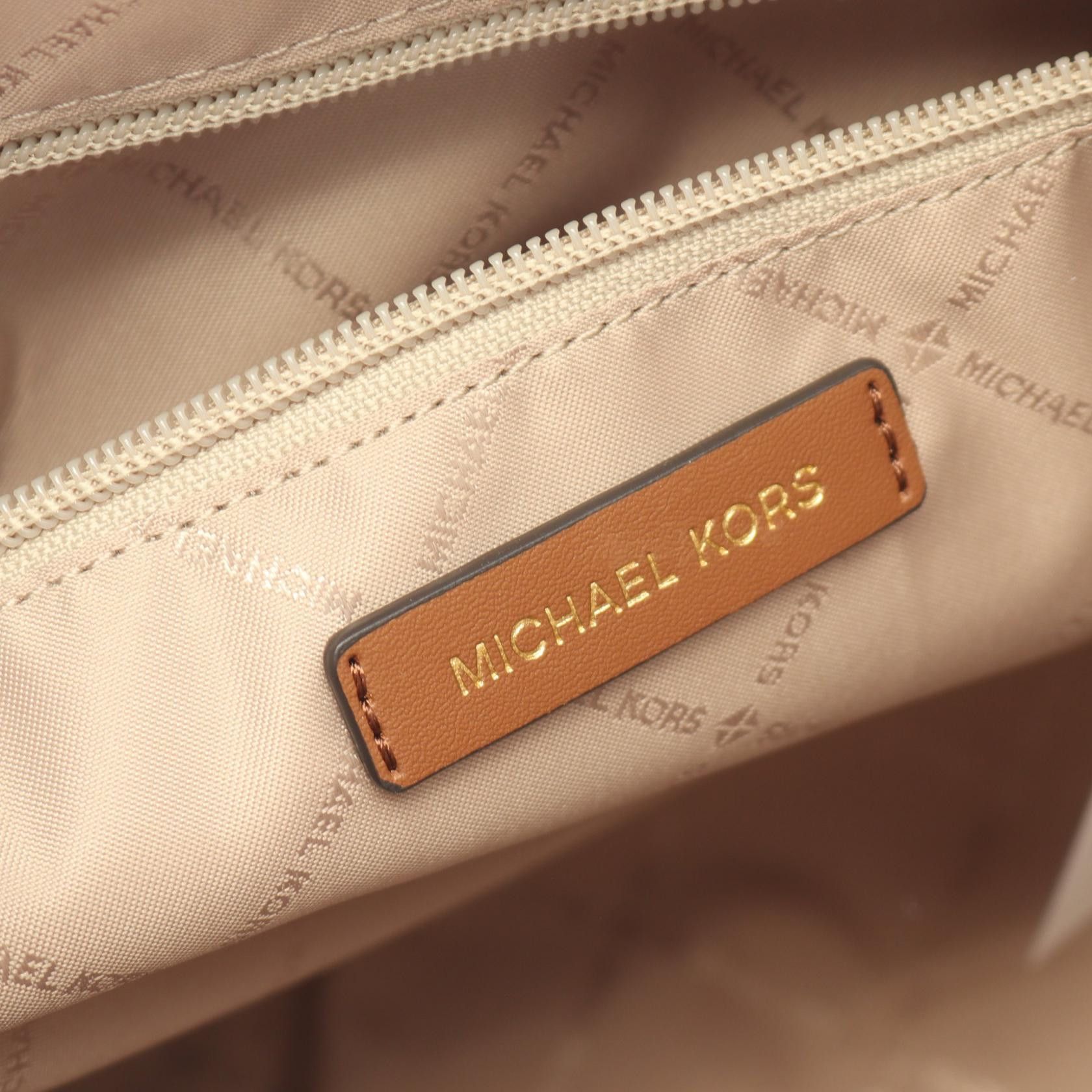 Michael Kors Michael Kors Charlotte Handbag Tote Bag Coated Canvas Leather White Brown Size ONE SIZE - 4 Thumbnail