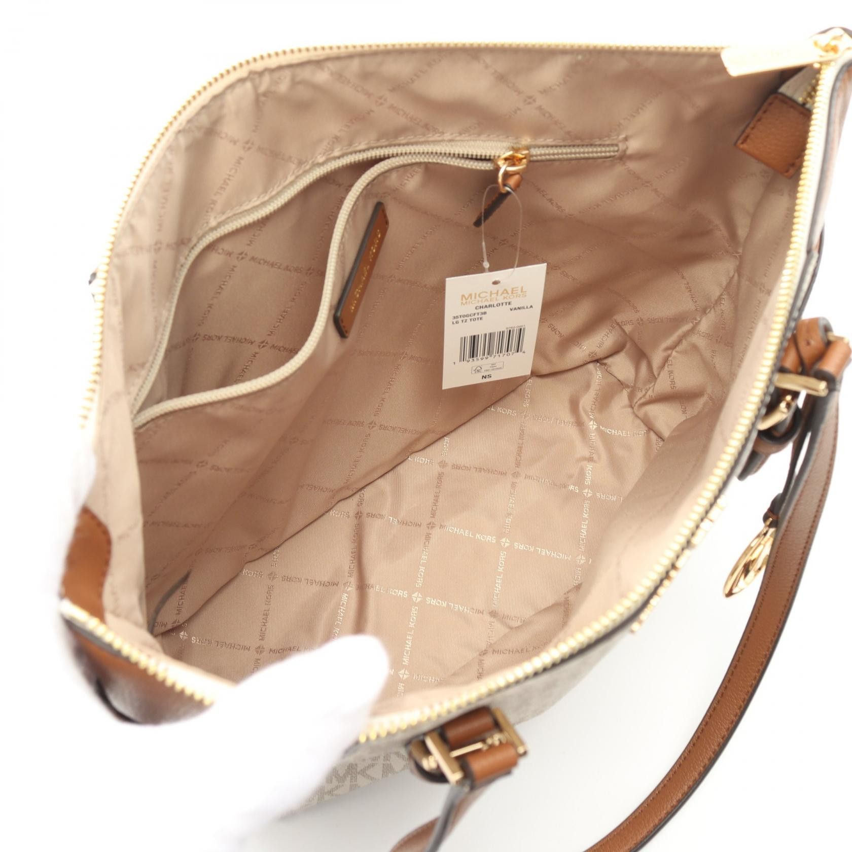 Michael Kors Michael Kors Charlotte Handbag Tote Bag Coated Canvas Leather White Brown Size ONE SIZE - 3 Thumbnail