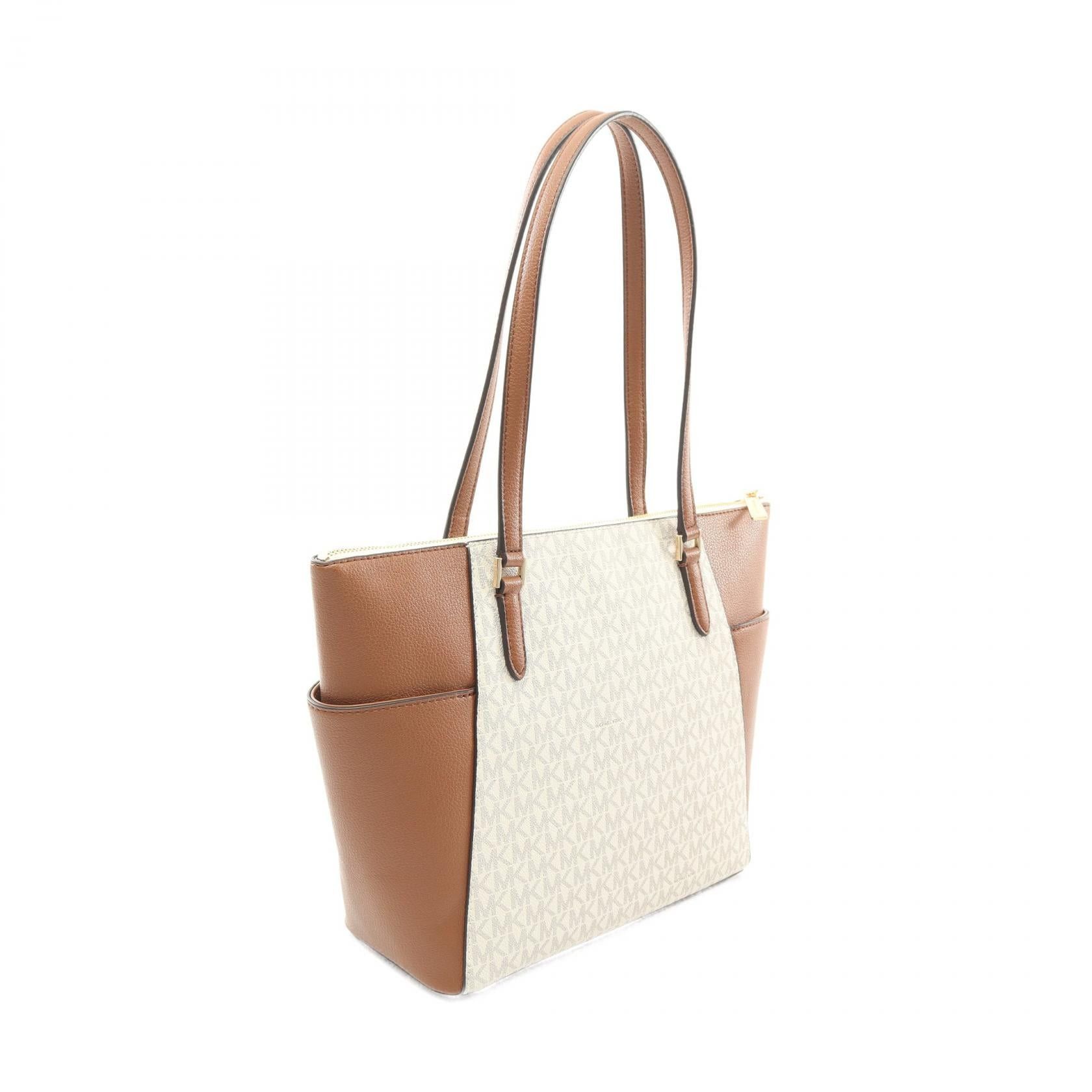Michael Kors Michael Kors Charlotte Handbag Tote Bag Coated Canvas Leather White Brown Size ONE SIZE - 2 Thumbnail