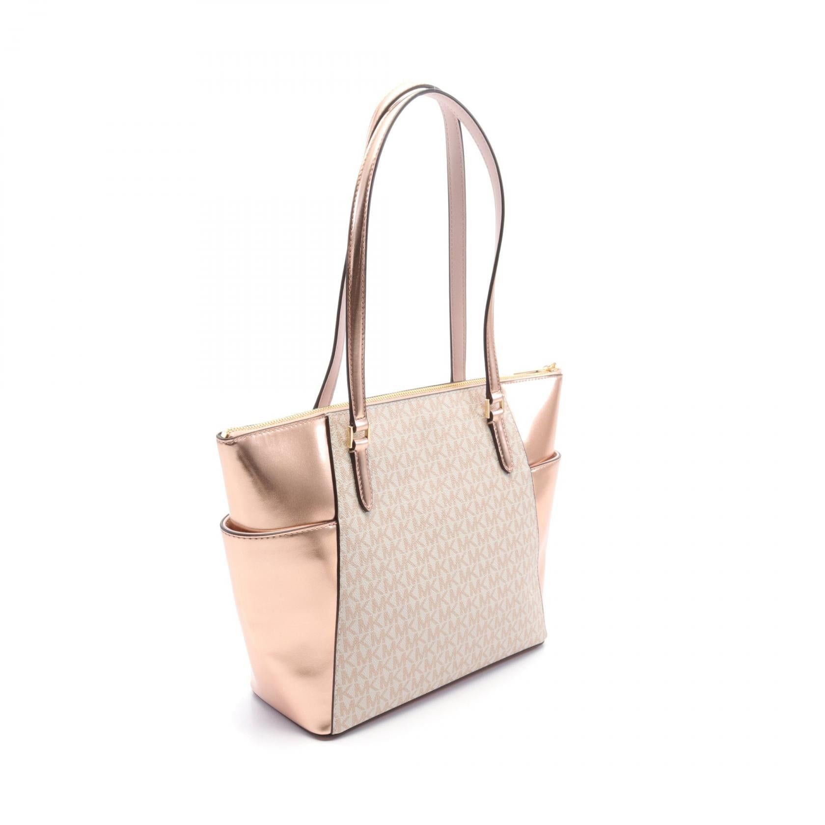 Michael Kors Michael Kors Charlotte Handbag Tote Bag Coated Canvas Leather Gold White Size ONE SIZE - 2 Thumbnail