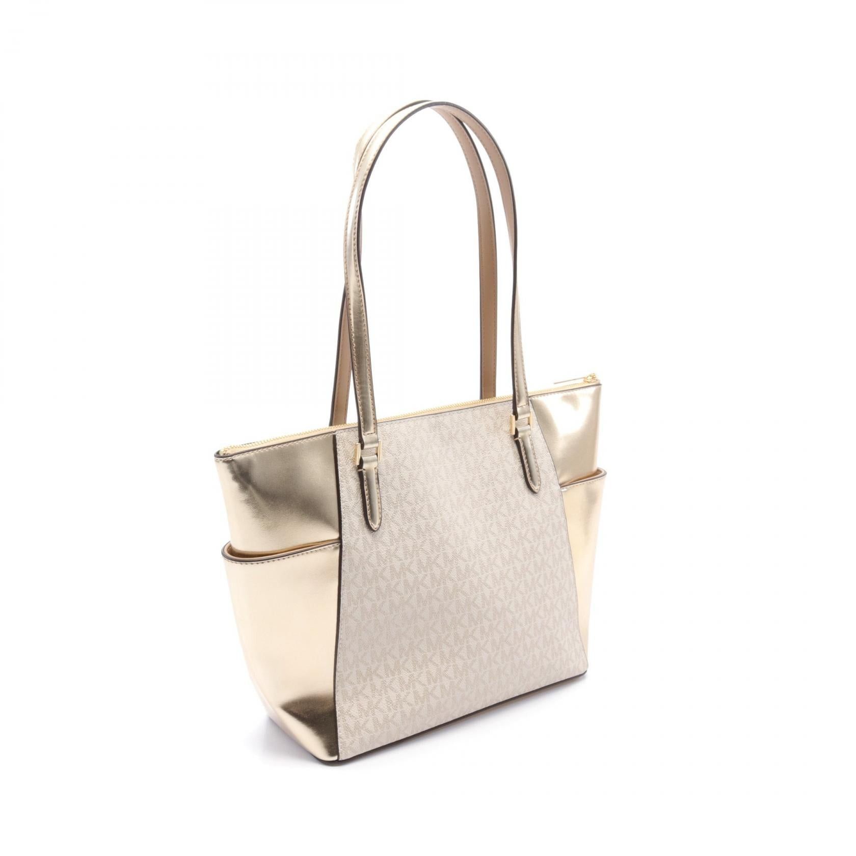 Michael Kors Michael Kors Charlotte Handbag Tote Bag Coated Canvas Leather White Gold Size ONE SIZE - 2 Thumbnail