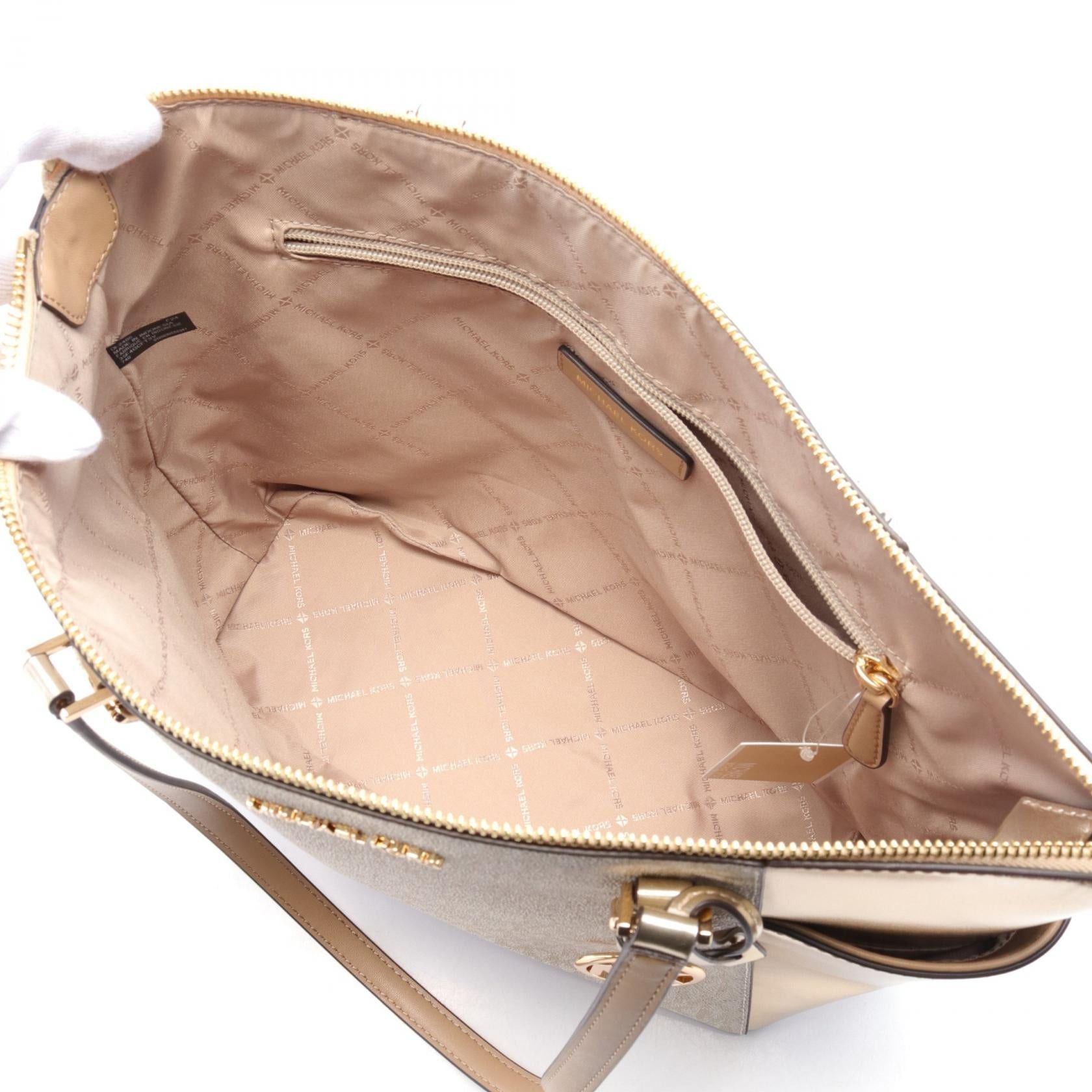 Michael Kors Michael Kors Charlotte Handbag Tote Bag Coated Canvas Leather White Gold Size ONE SIZE - 3 Thumbnail