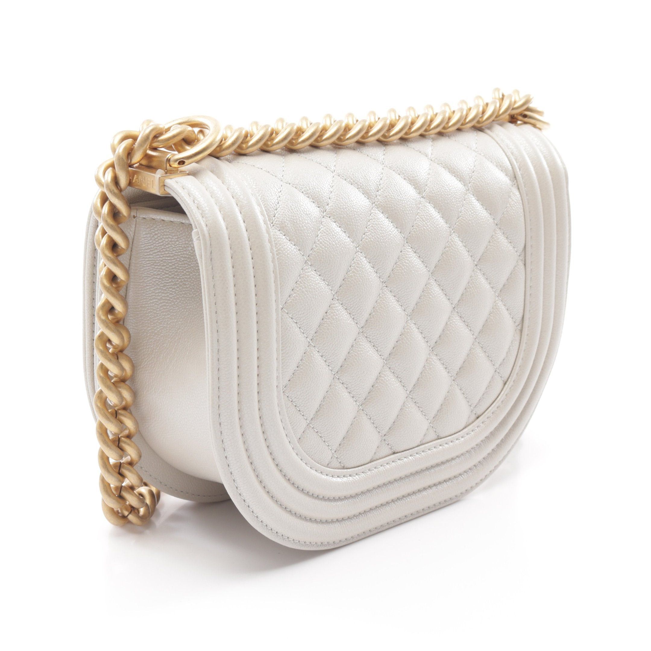 Chanel Chanel Boy Chanel Chain Shoulder Bag Caviar Skin Off White Gold Hardware Size ONE SIZE - 2 Thumbnail