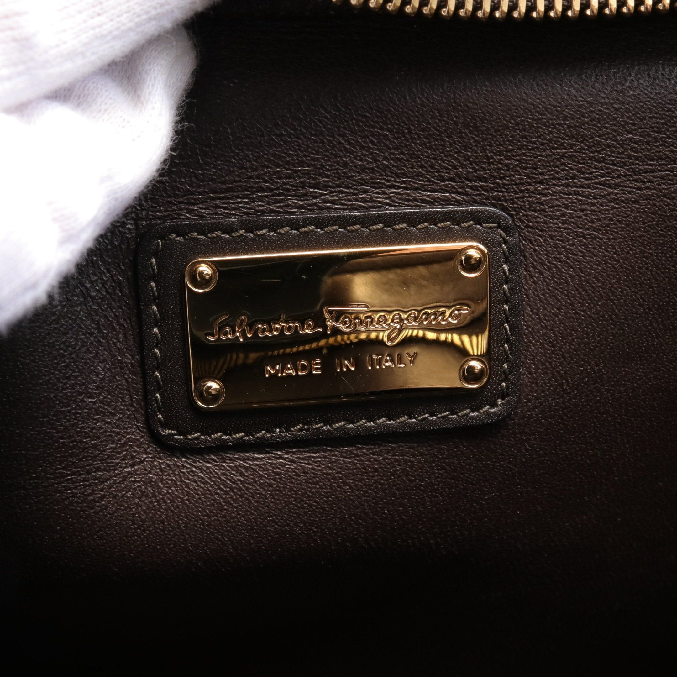 Salvatore Ferragamo Salvatore Ferragamo Gancini Handbag Leather Dark Purple Brown Gray Beige Size ONE SIZE - 4 Thumbnail