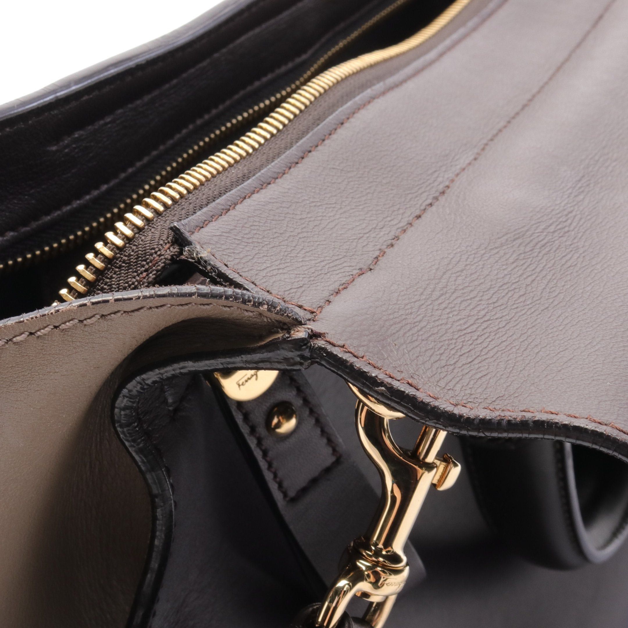 Salvatore Ferragamo Salvatore Ferragamo Gancini Handbag Leather Dark Purple Brown Gray Beige Size ONE SIZE - 6 Thumbnail