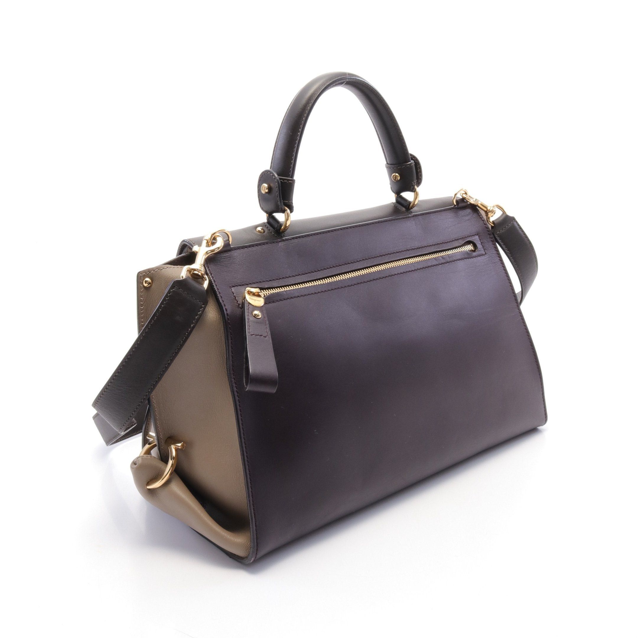 Salvatore Ferragamo Salvatore Ferragamo Gancini Handbag Leather Dark Purple Brown Gray Beige Size ONE SIZE - 2 Thumbnail