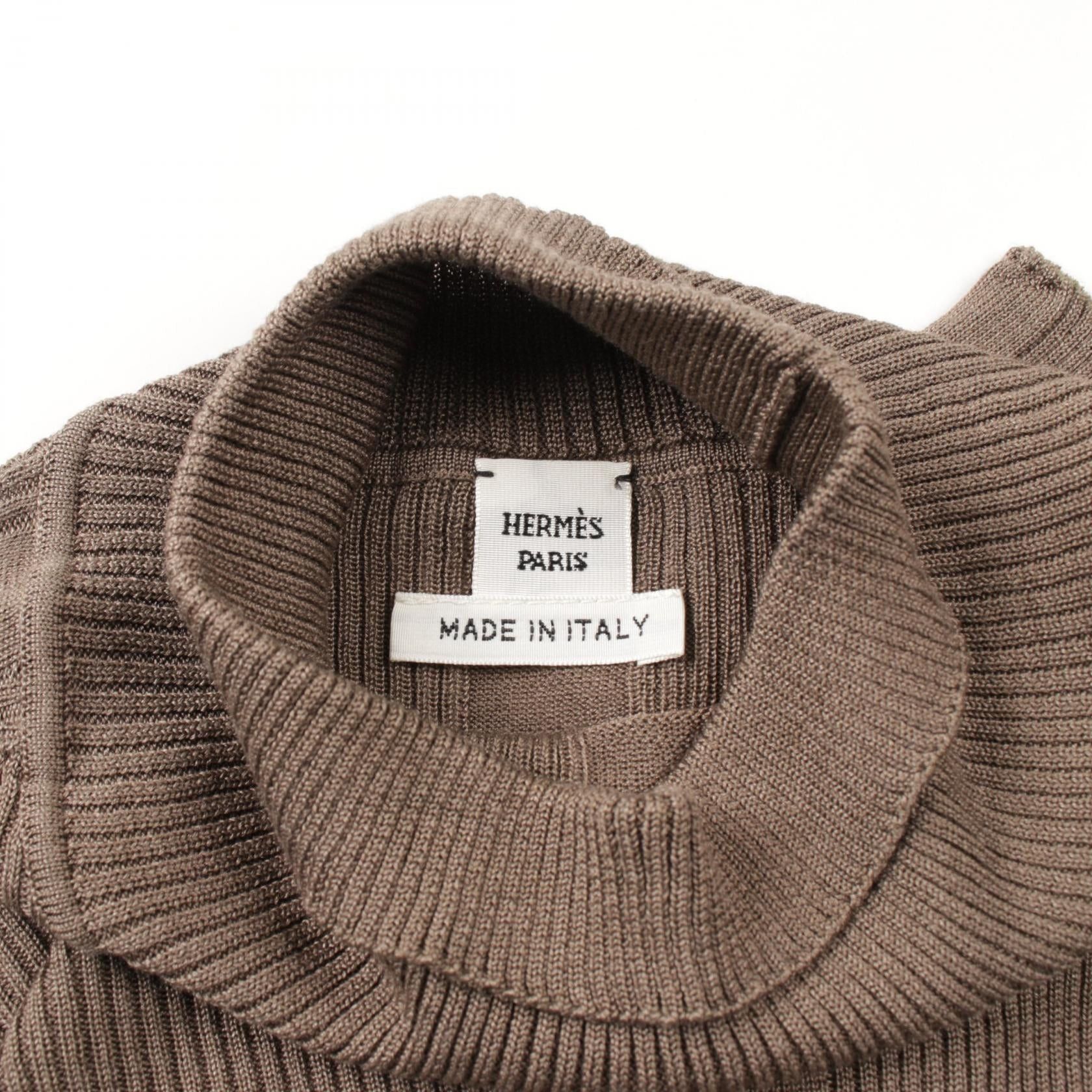 Hermes Hermes Caleche Logo Knit Turtleneck Silk Wool Gray Brown Size ONE SIZE - 3 Thumbnail