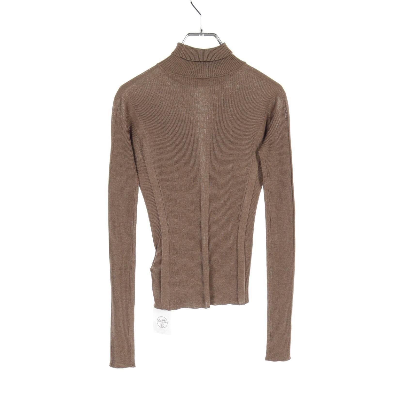 Hermes Hermes Caleche Logo Knit Turtleneck Silk Wool Gray Brown Size ONE SIZE - 2 Thumbnail