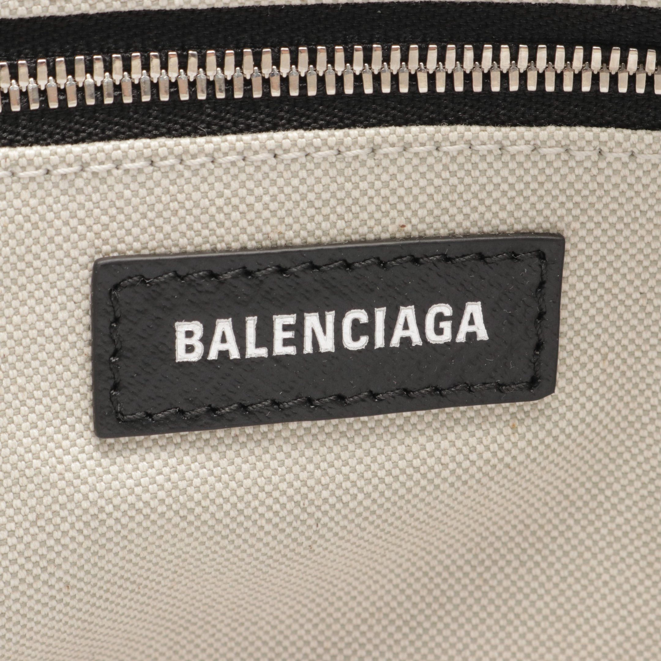 Balenciaga Balenciaga Biarritz Medium Tote Handbag Bag Logo Print Canvas Leather Ivory Black Size ONE SIZE - 4 Thumbnail
