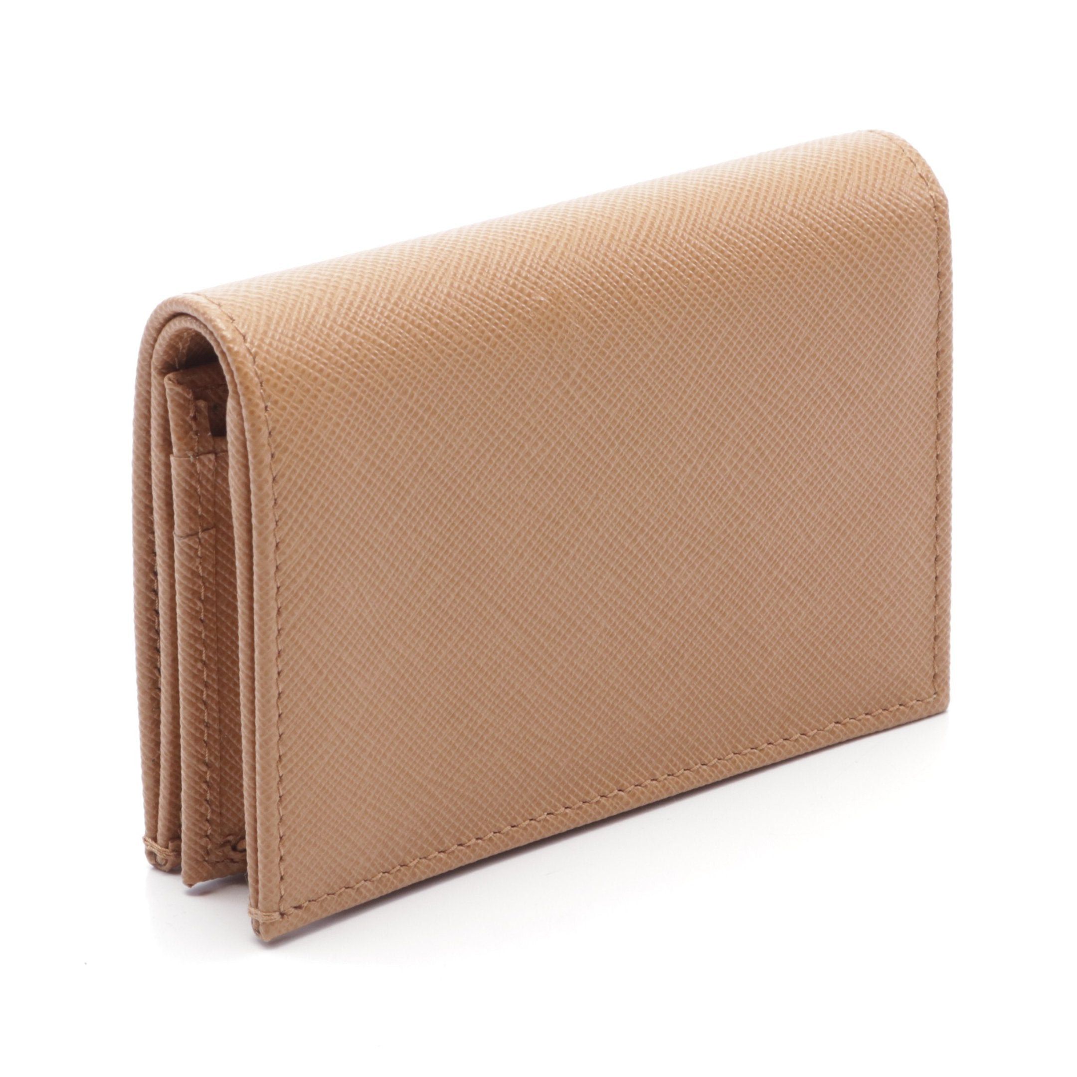 Prada Prada Saffiano Triang Bi-Fold Wallet Leather Light Brown Size ONE SIZE - 2 Thumbnail