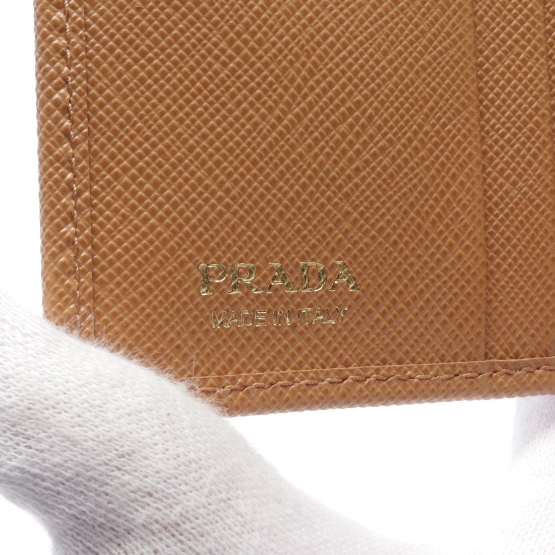 Prada Prada Saffiano Triang Bi-Fold Wallet Leather Light Brown Size ONE SIZE - 4 Thumbnail
