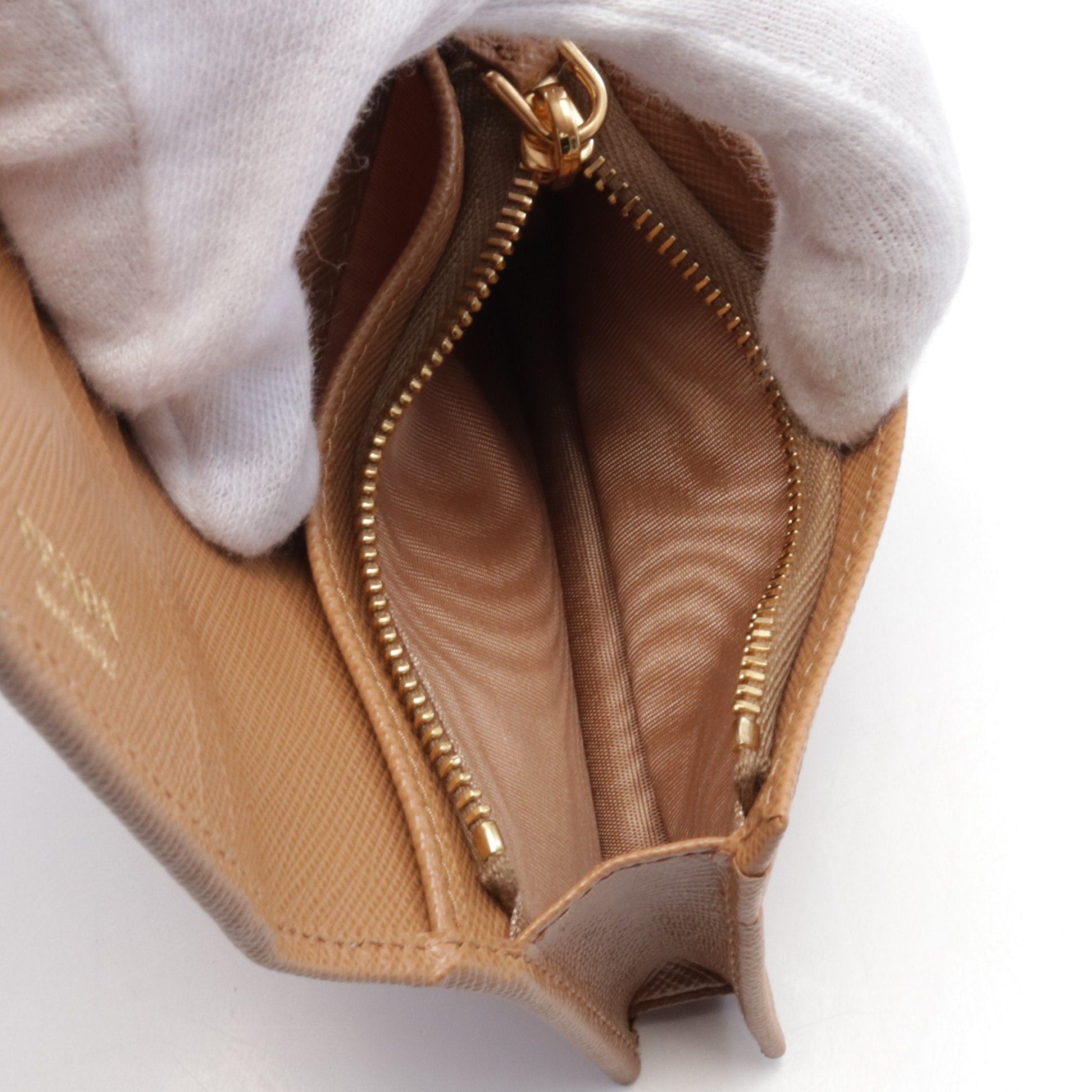Prada Prada Saffiano Triang Bi-Fold Wallet Leather Light Brown Size ONE SIZE - 6 Thumbnail