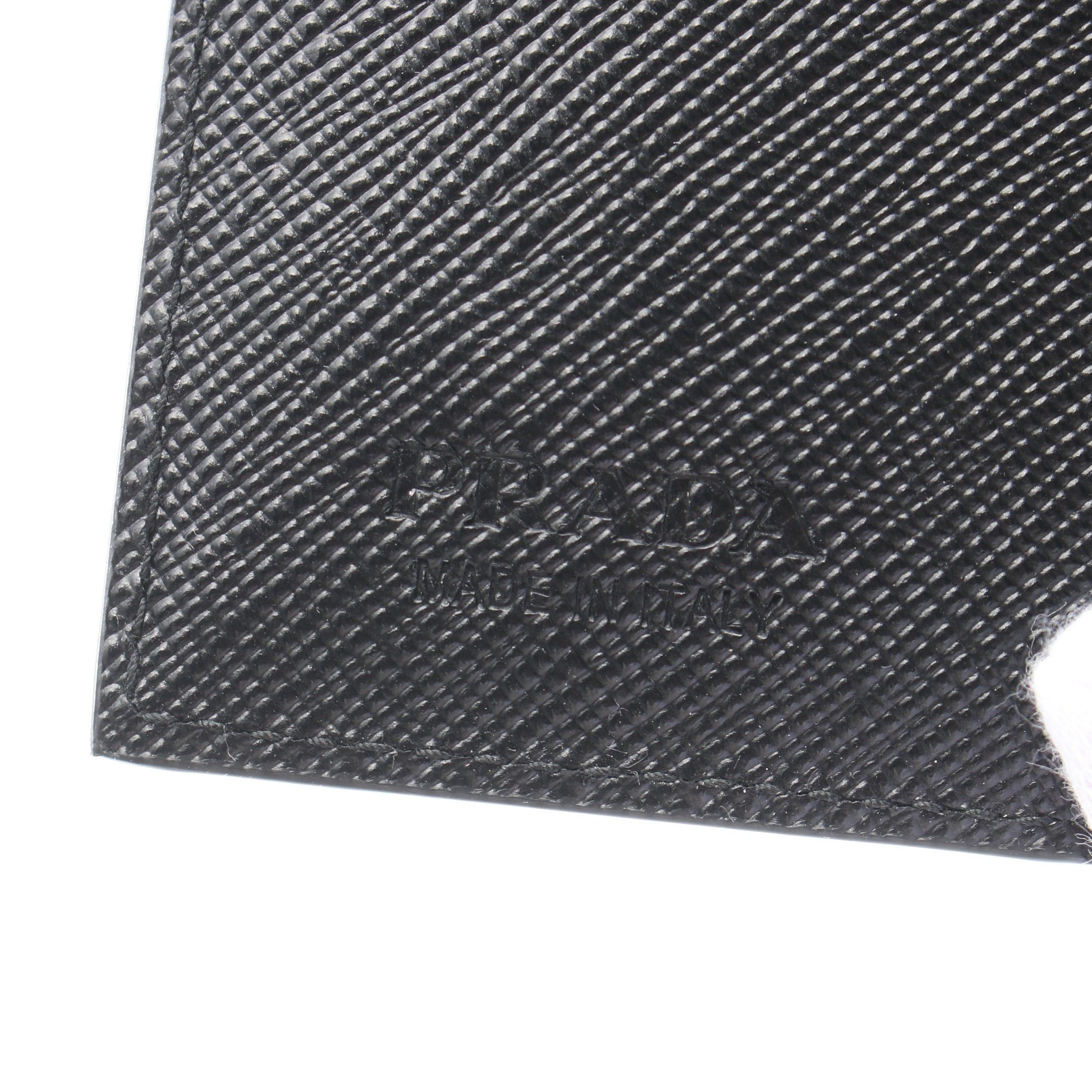 Prada Prada Saffiano Triang Coin Purse Bi-Fold Wallet Card Case Leather Black Size ONE SIZE - 4 Thumbnail