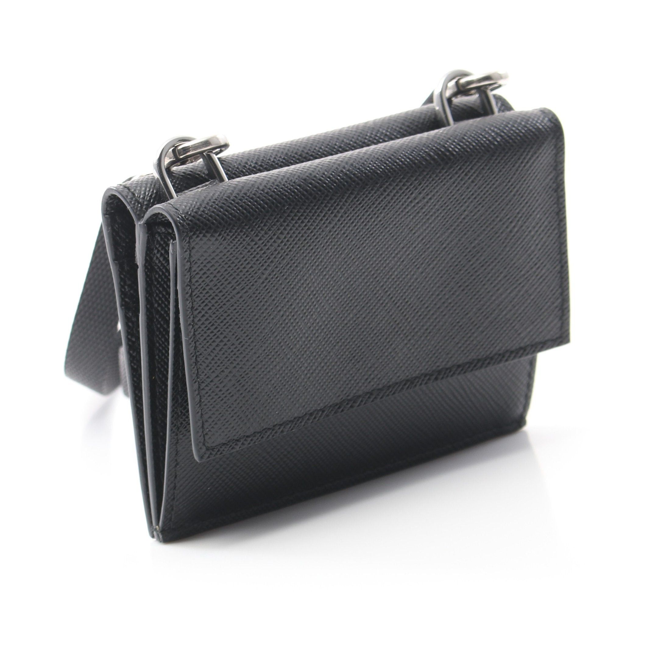 Prada Prada Saffiano Triang Coin Purse Bi-Fold Wallet Card Case Leather Black Size ONE SIZE - 2 Thumbnail