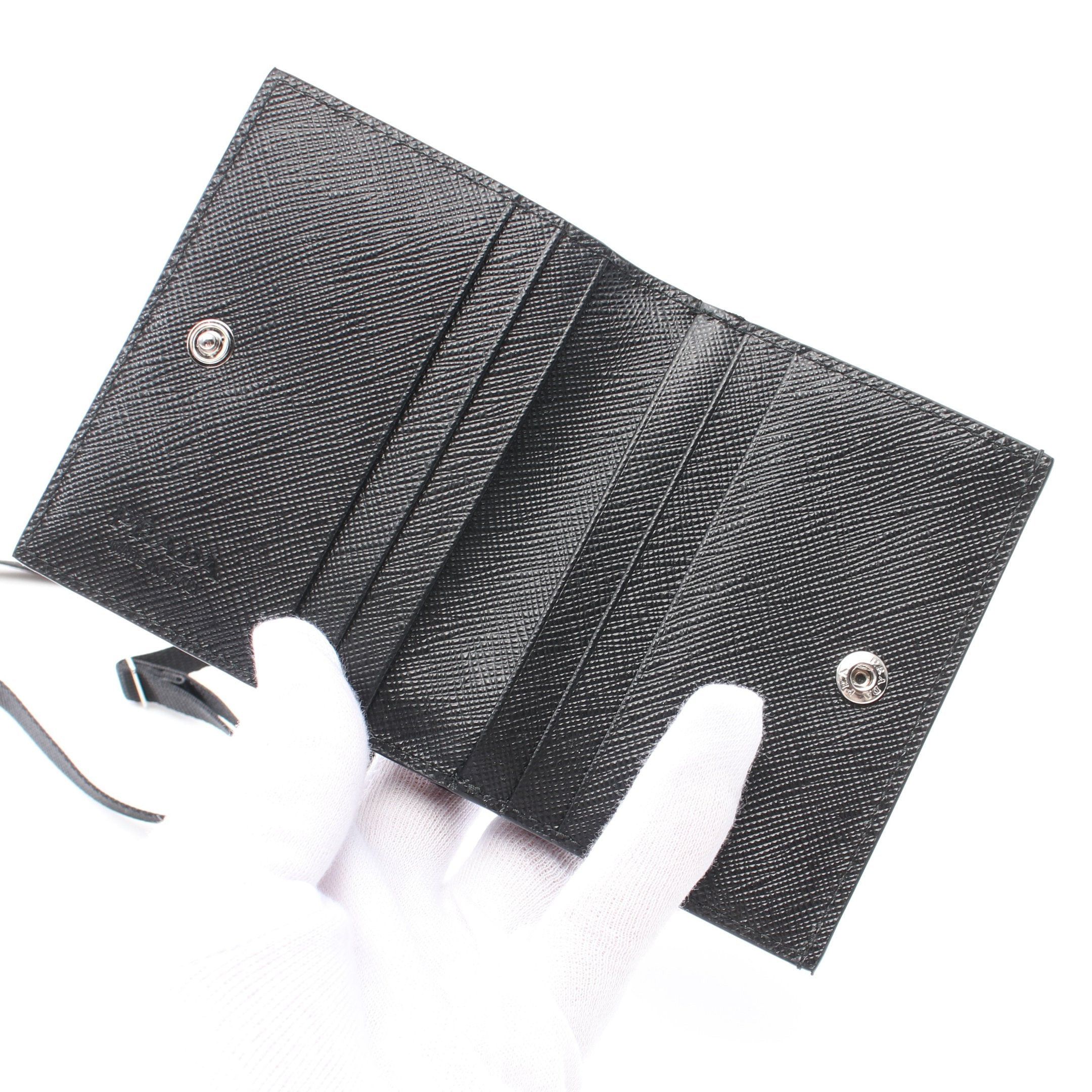 Prada Prada Saffiano Triang Coin Purse Bi-Fold Wallet Card Case Leather Black Size ONE SIZE - 3 Thumbnail