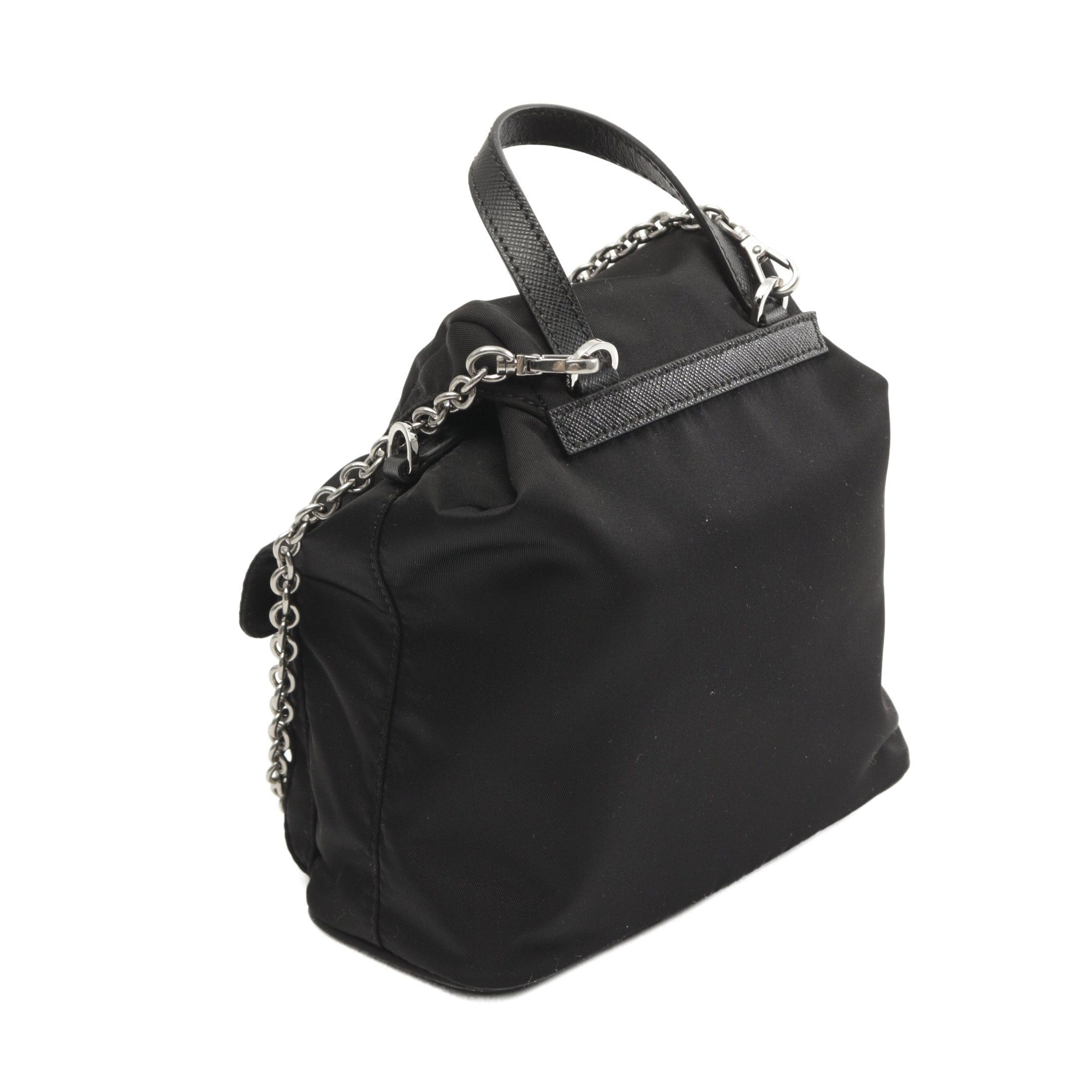 Prada Prada Re-Nylon Chain Shoulder Bag Nylon Saffiano Leather Black Size ONE SIZE - 2 Thumbnail