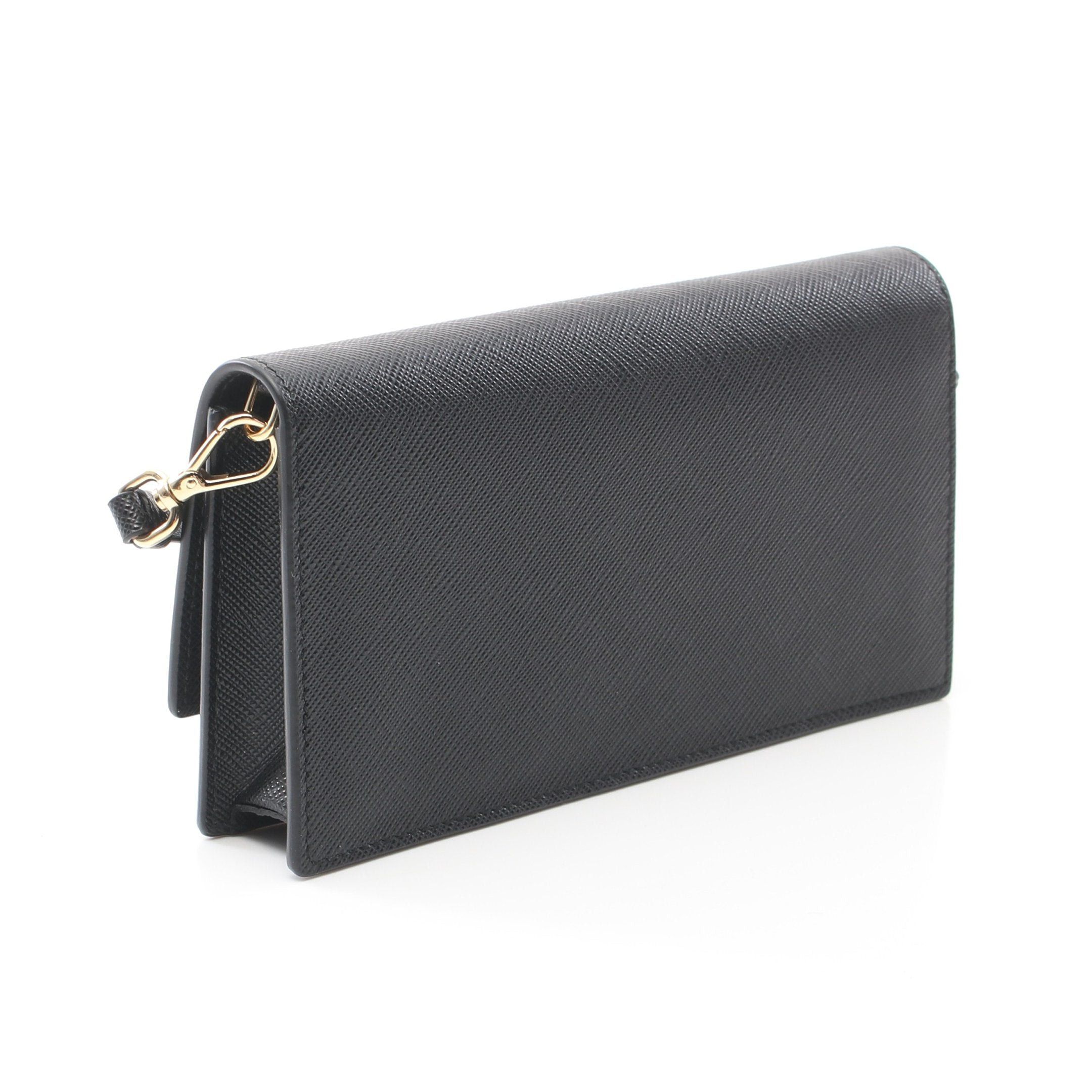 Prada Prada Triangle Logo Shoulder Wallet Saffiano Leather Black Size ONE SIZE - 2 Thumbnail