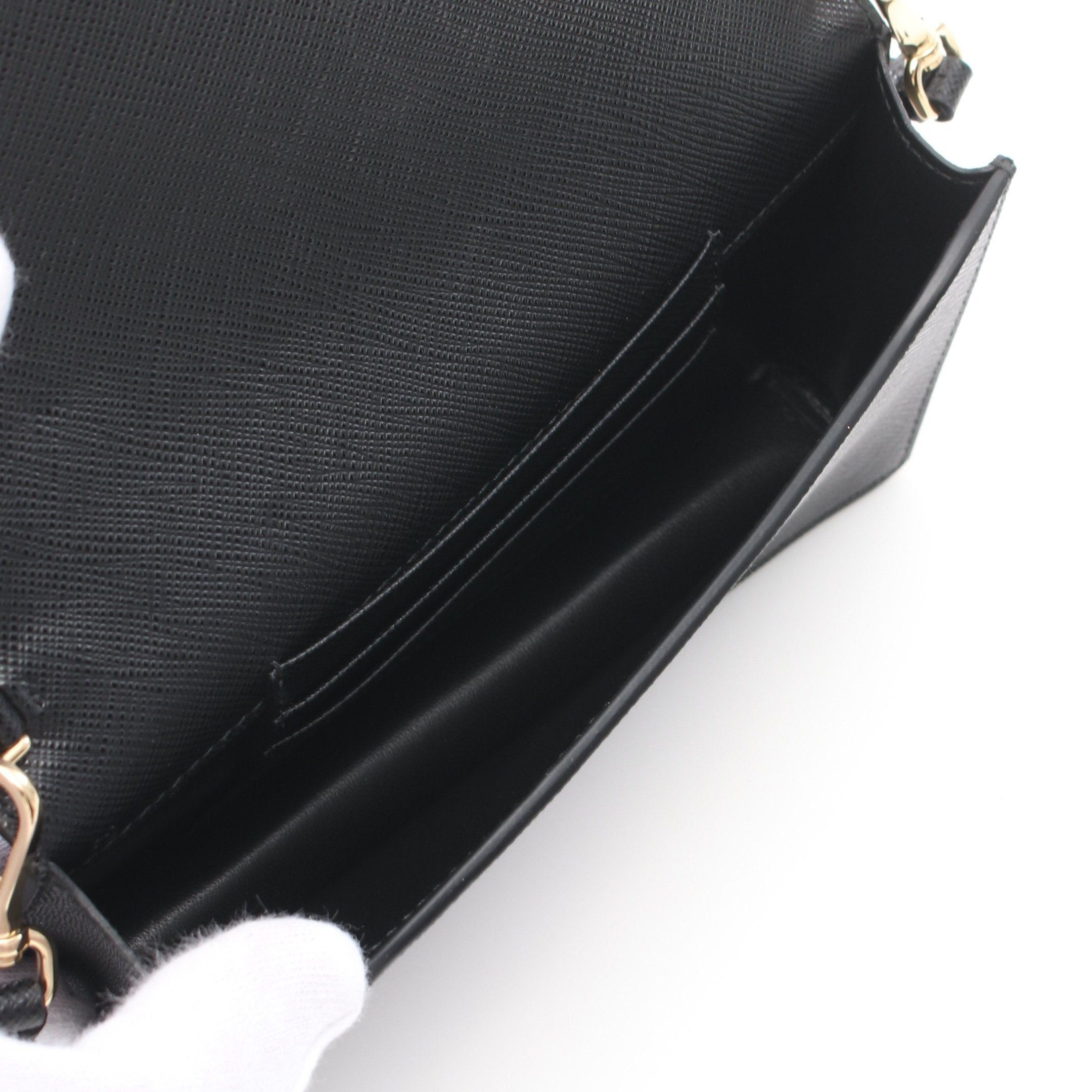 Prada Prada Triangle Logo Shoulder Wallet Saffiano Leather Black Size ONE SIZE - 3 Thumbnail