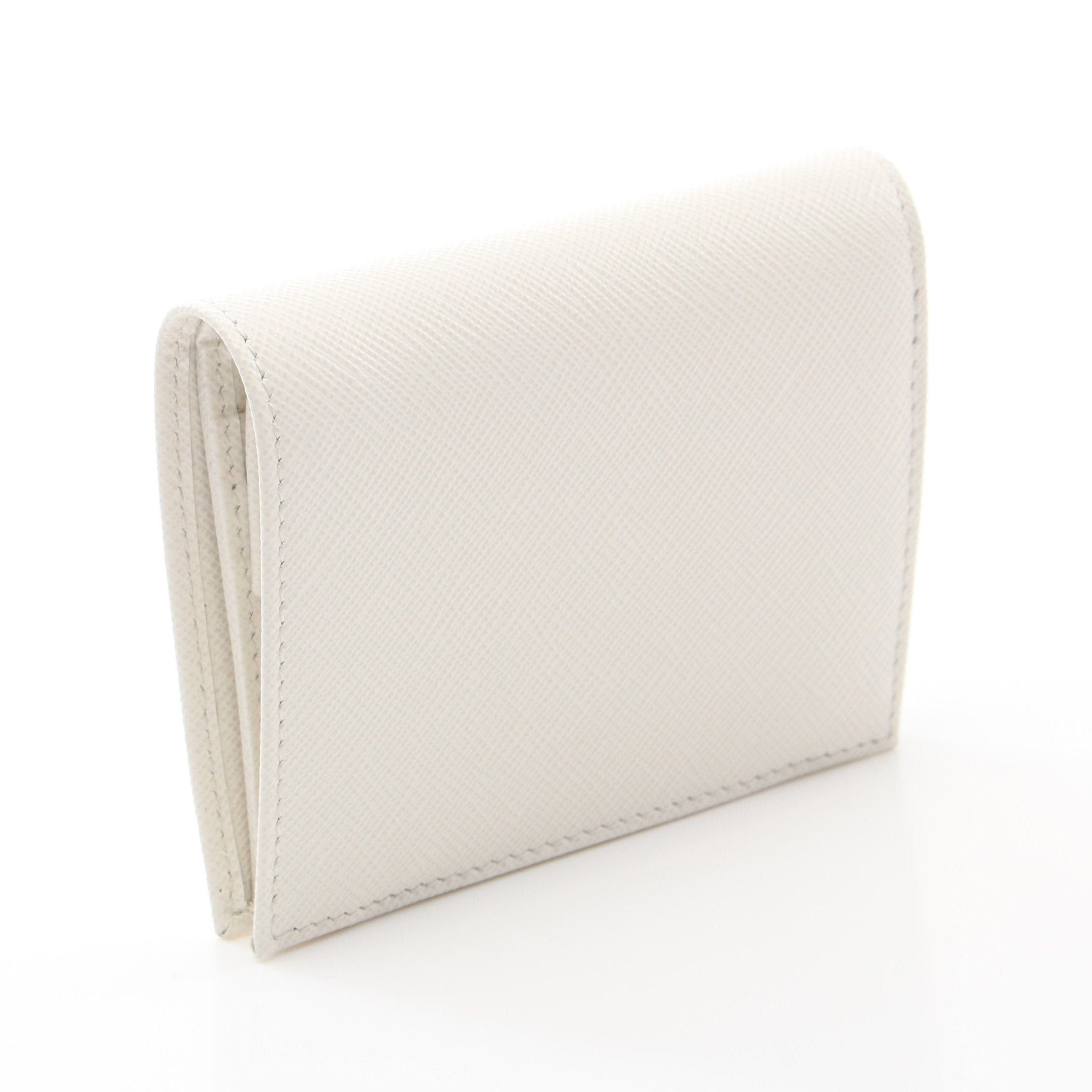 Prada Prada Saffiano Triang Bi-Fold Wallet Leather White Size ONE SIZE - 2 Thumbnail
