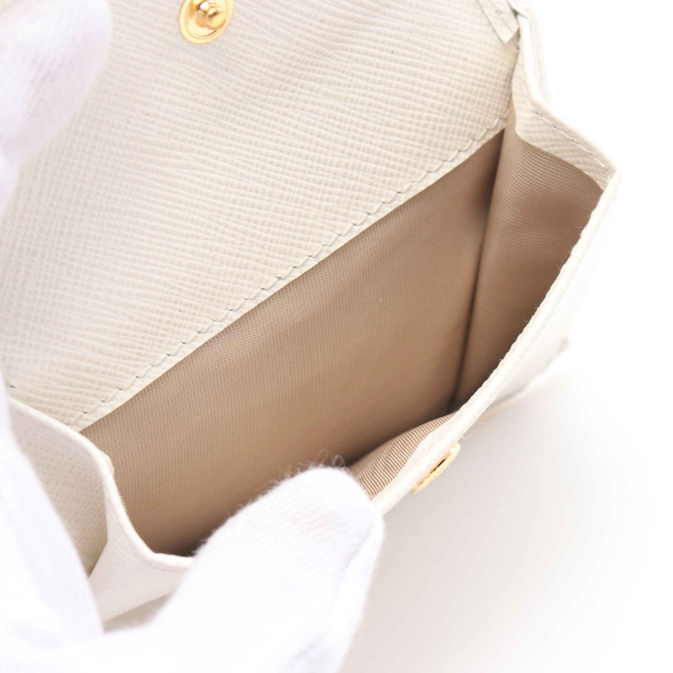 Prada Prada Saffiano Triang Bi-Fold Wallet Leather White Size ONE SIZE - 5 Thumbnail