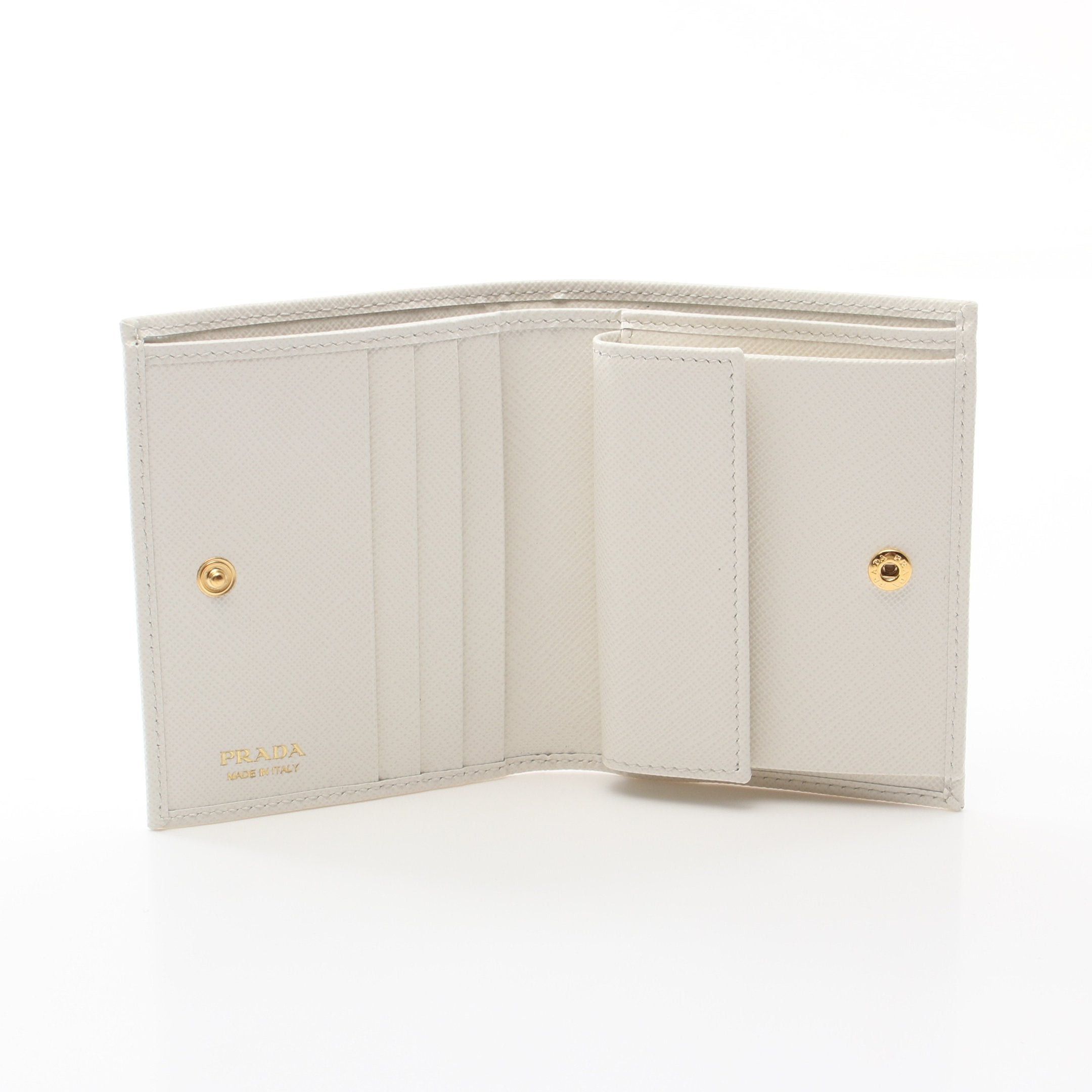 Prada Prada Saffiano Triang Bi-Fold Wallet Leather White Size ONE SIZE - 3 Thumbnail