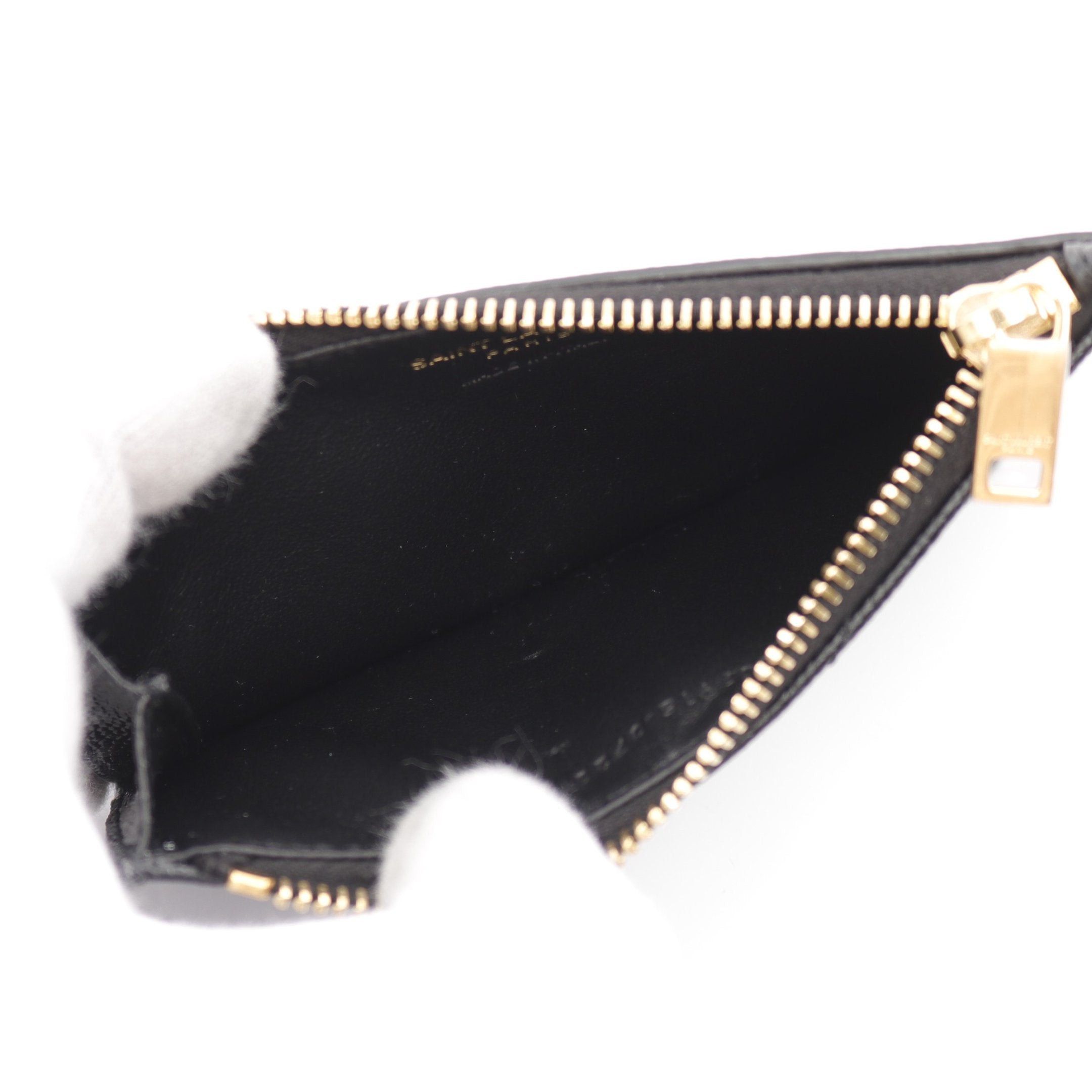 Yves Saint Laurent Yves Saint Laurent Monogram Fragment Zip Card Case Coin Purse Leather Black Size ONE SIZE - 3 Thumbnail