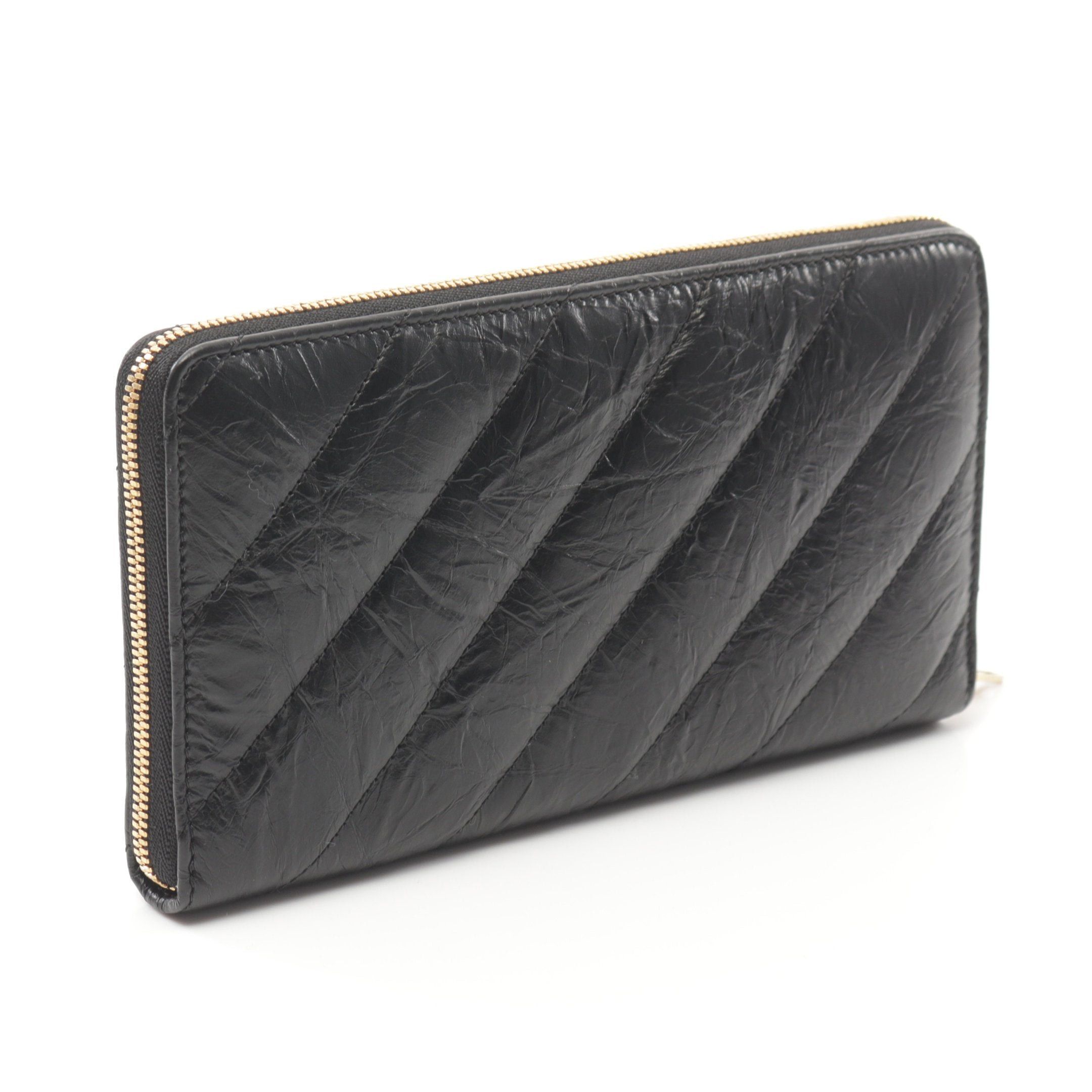 Balenciaga Balenciaga Crush Continental Wallet Quilted Round Zipper Long Leather Black Size ONE SIZE - 2 Thumbnail