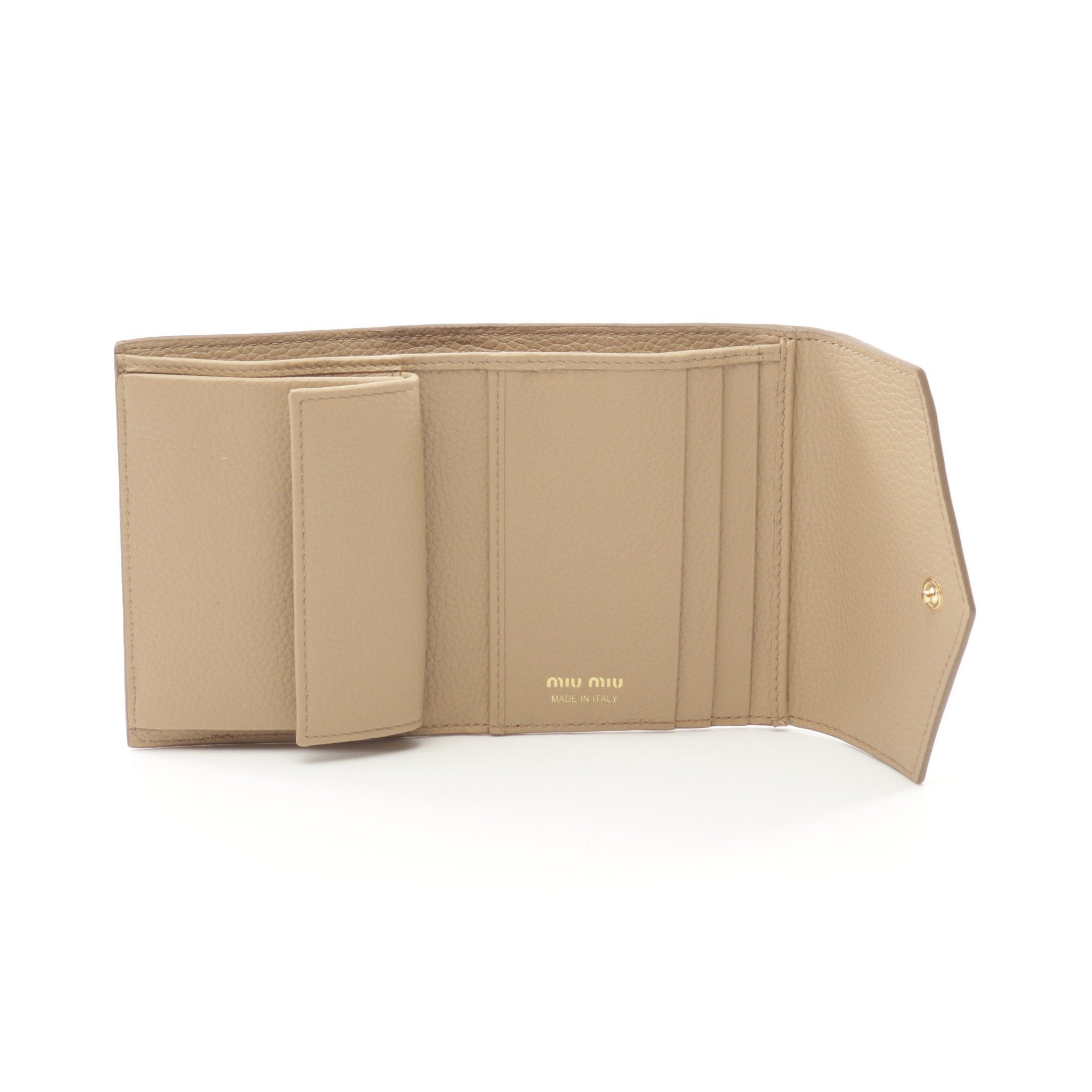Miu Miu Miu Miu Vit Daino Square Trifold Wallet Leather Beige Size ONE SIZE - 3 Thumbnail