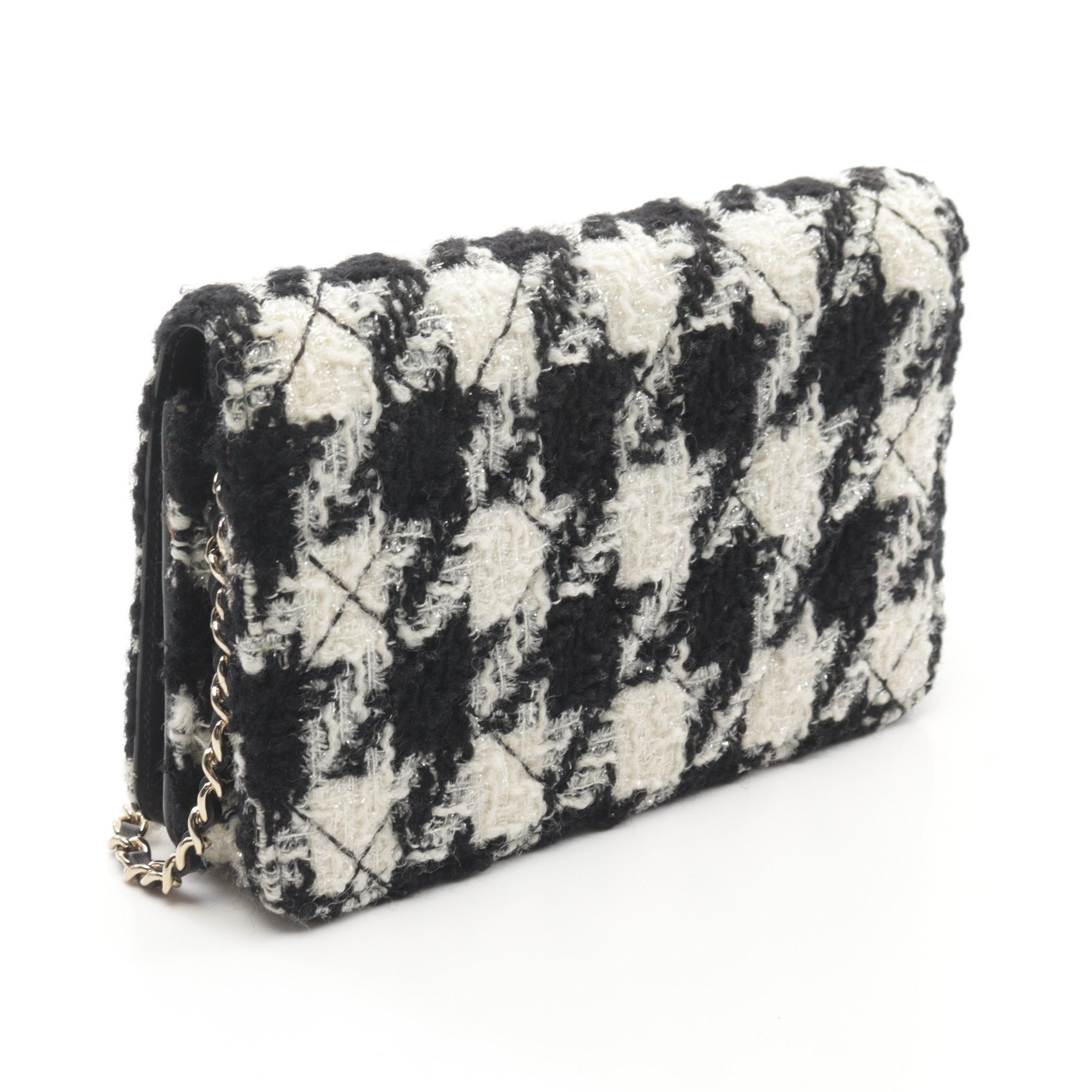 Chanel Chanel Coco Mark Chain Wallet Houndstooth Tweed Black White Gold Hardware Size ONE SIZE - 2 Thumbnail